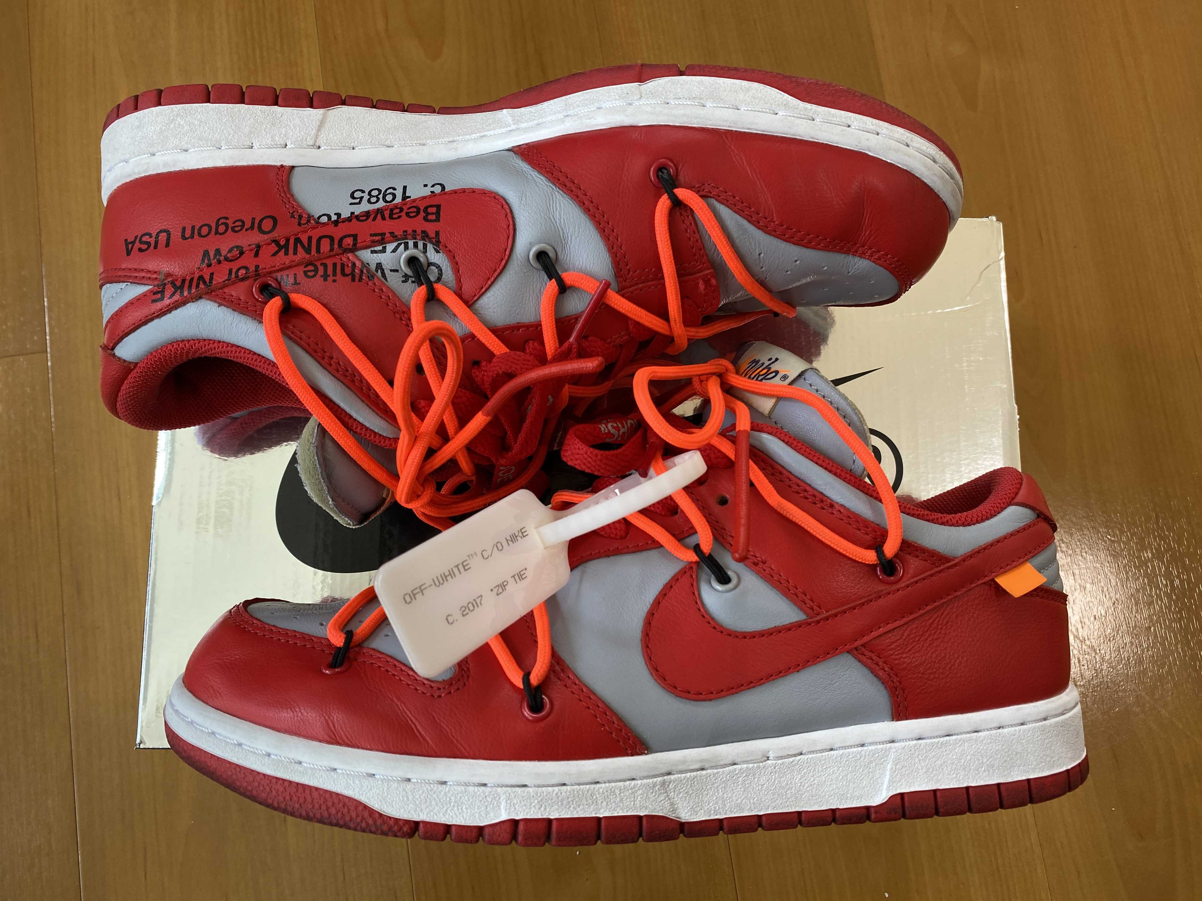 Off-White × Nike Dunk Low "University Red/Wolf Grey"