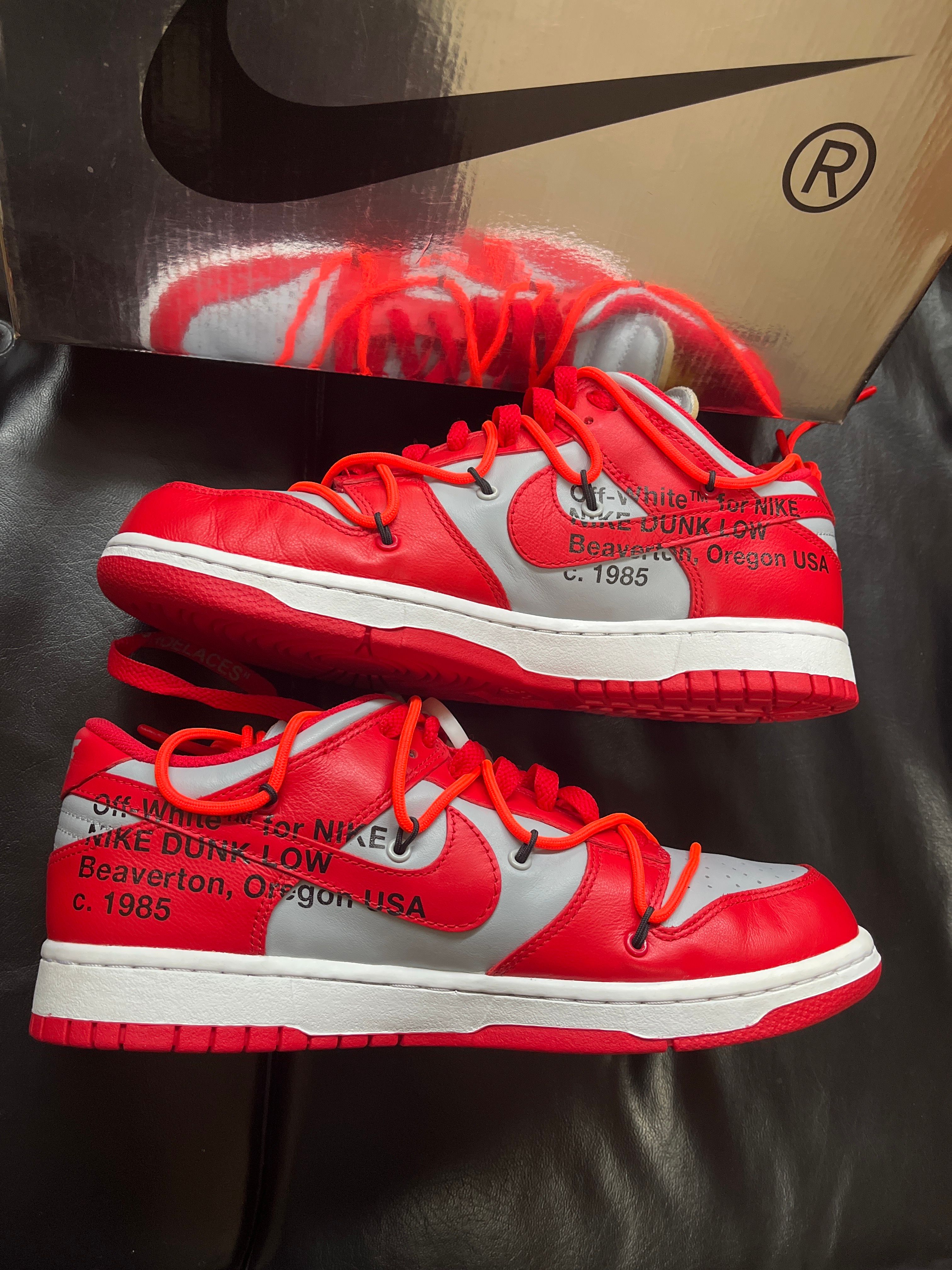 Off-White × Nike Dunk Low "University Red/Wolf Grey"
