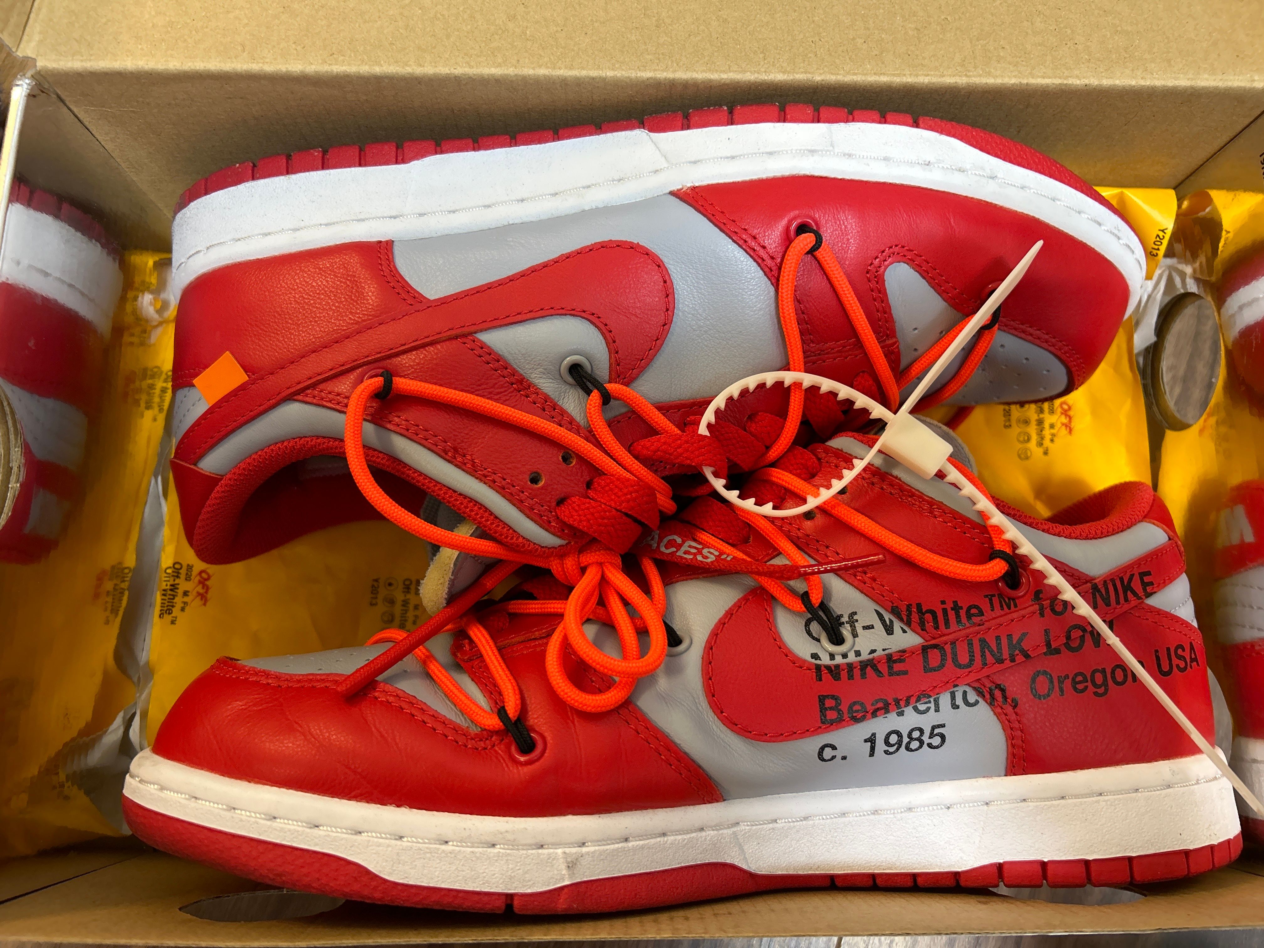 Off-White × Nike Dunk Low "University Red/Wolf Grey"