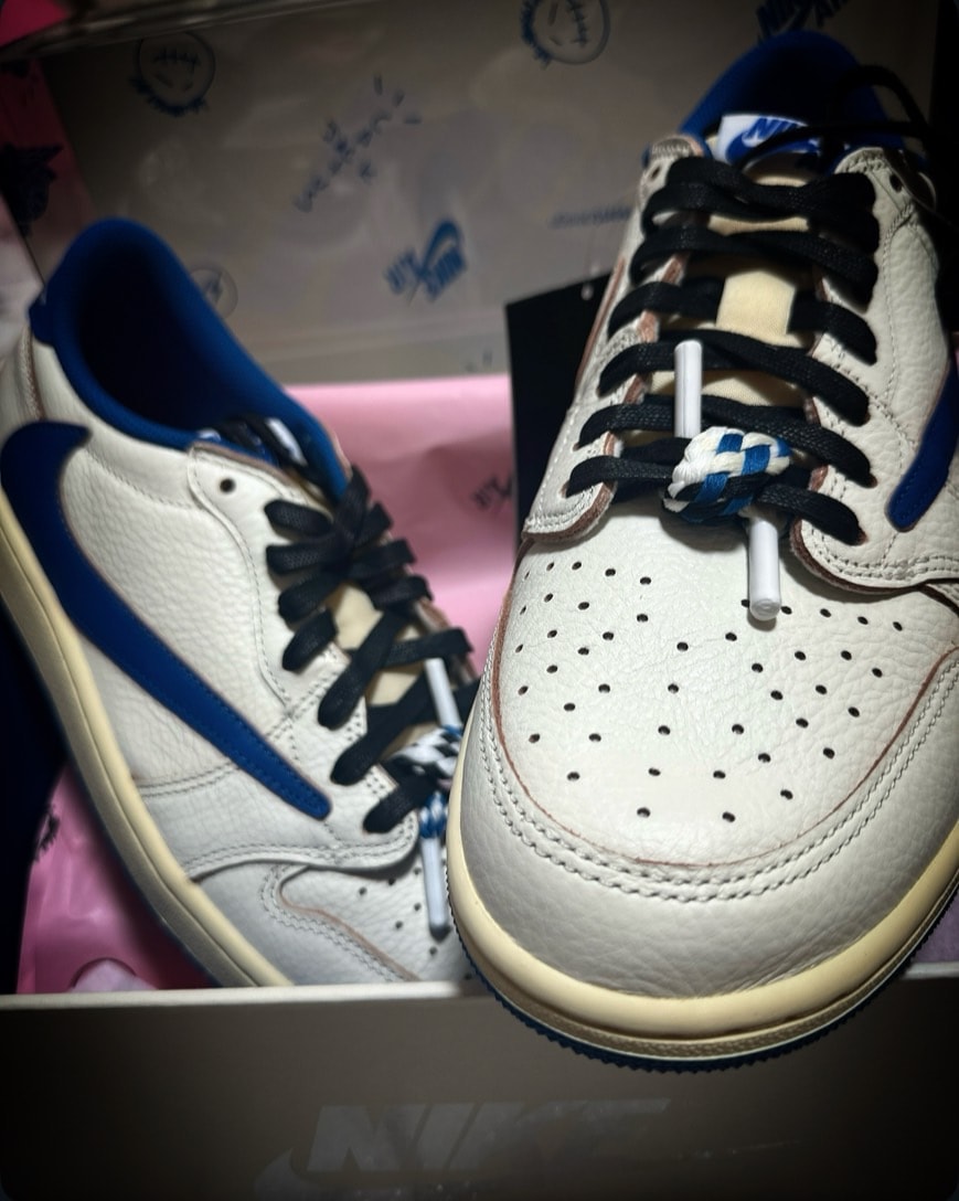 Travis Scott × fragment design × Nike Air Jordan 1 Low OG "Sail/Military Blue"