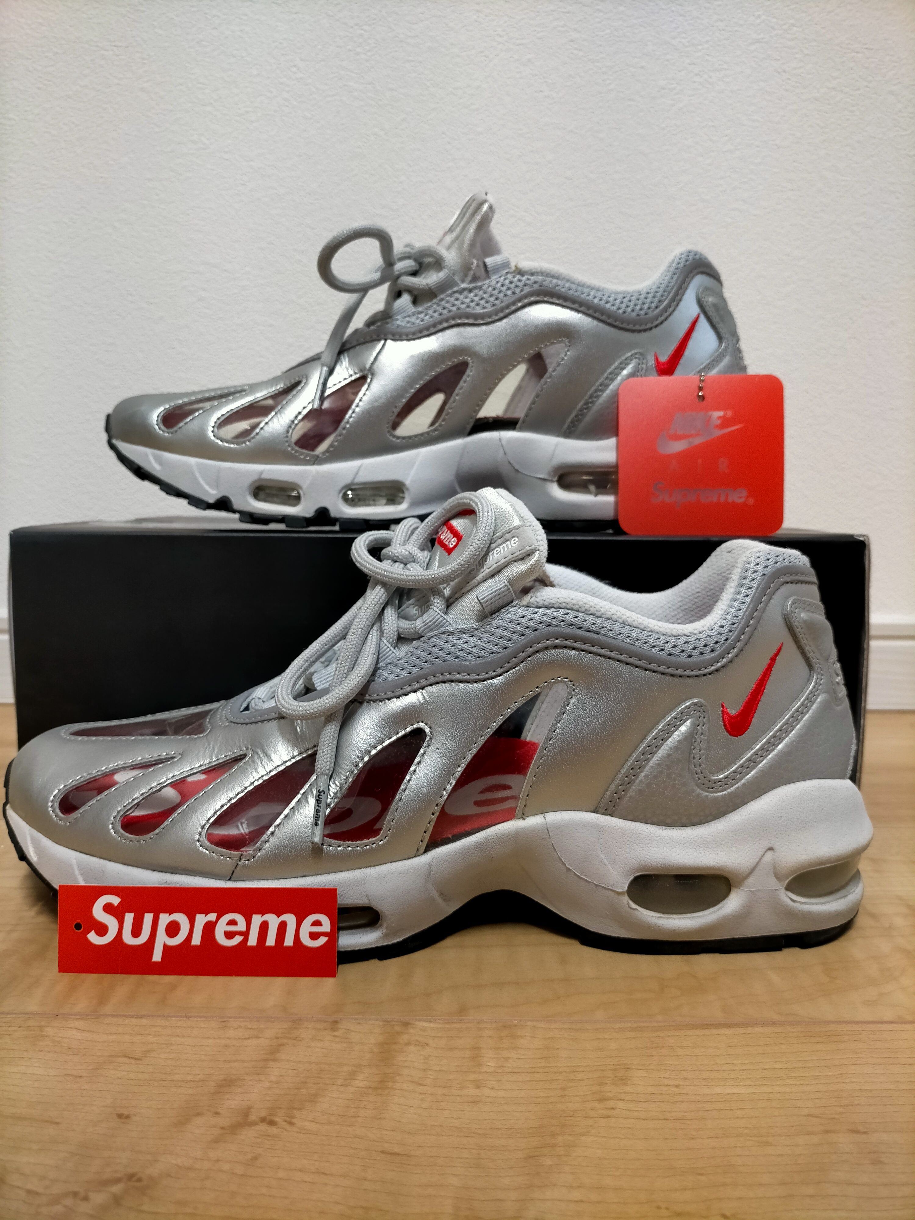 Supreme × Nike Air Max 96 "Metallic Silver/Speed Red/Clear"