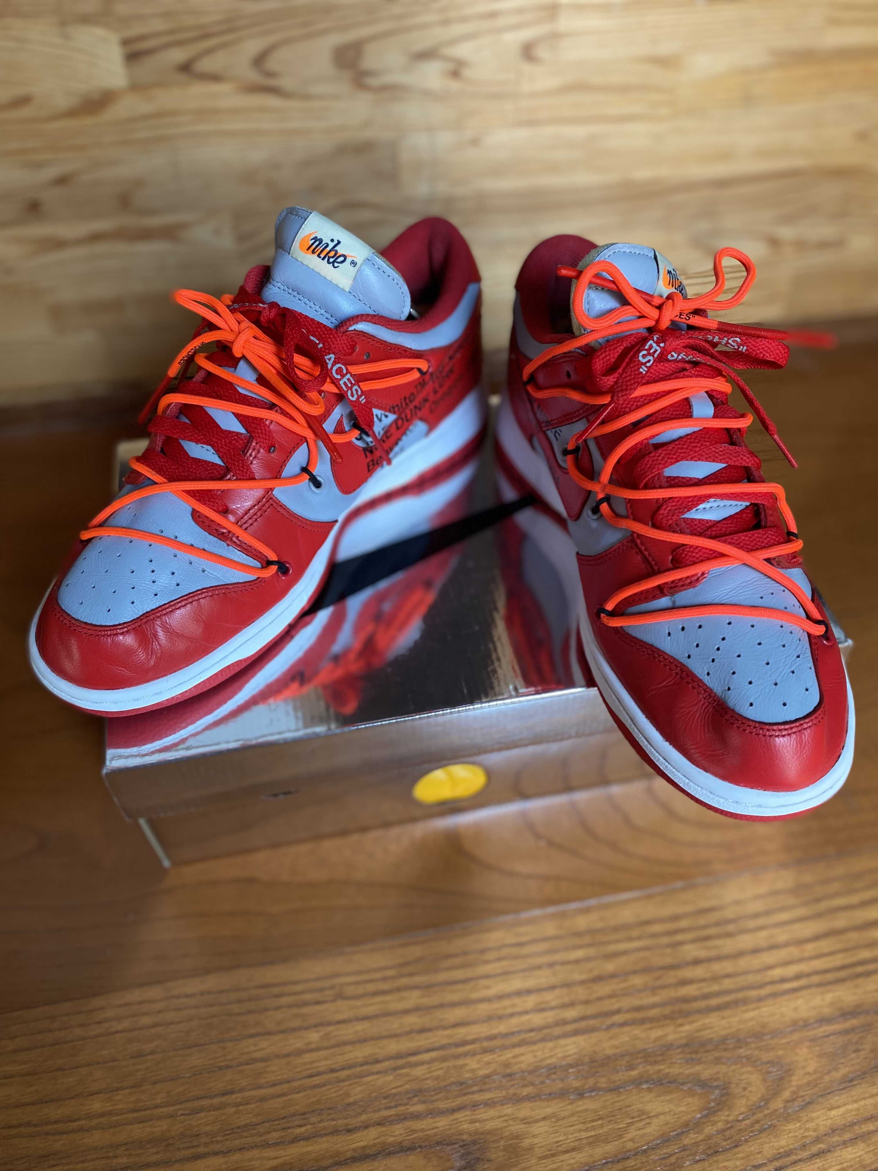 Off-White × Nike Dunk Low "University Red/Wolf Grey"