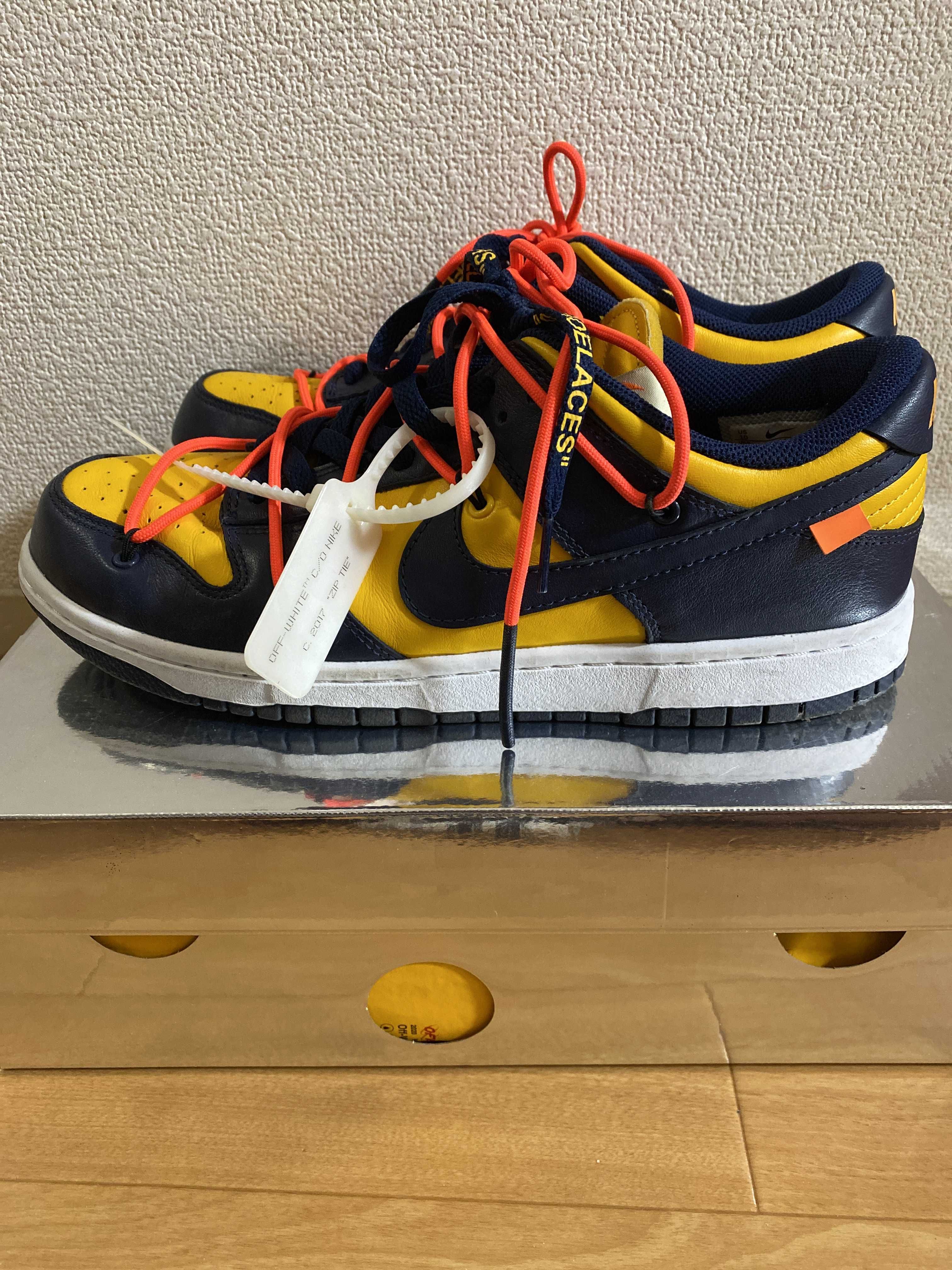 Off-White × Nike Dunk Low LTHR "University Gold/Midnight Navy/White"