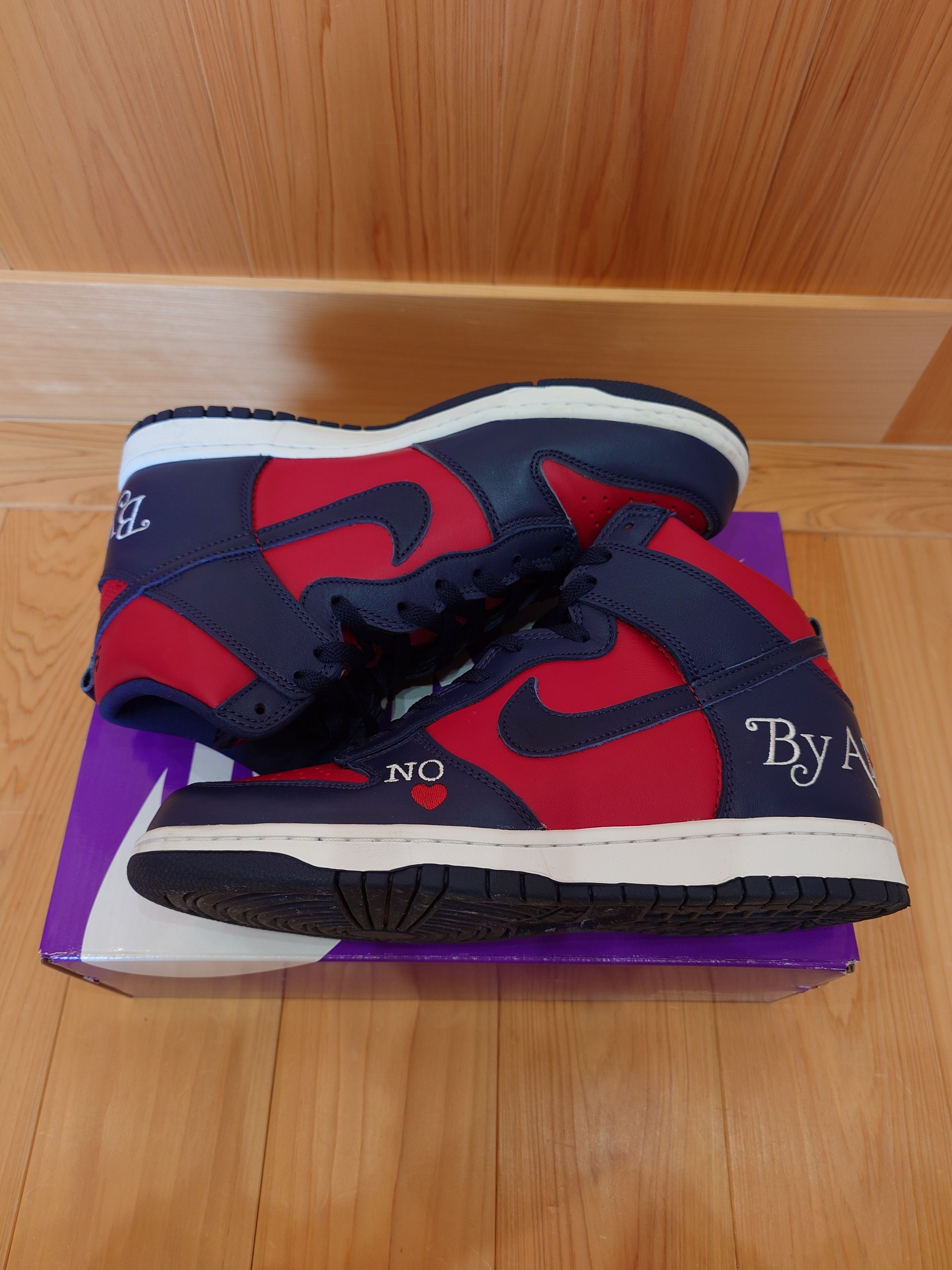 Supreme × Nike SB Dunk High By Any Means "Red/Navy-White"