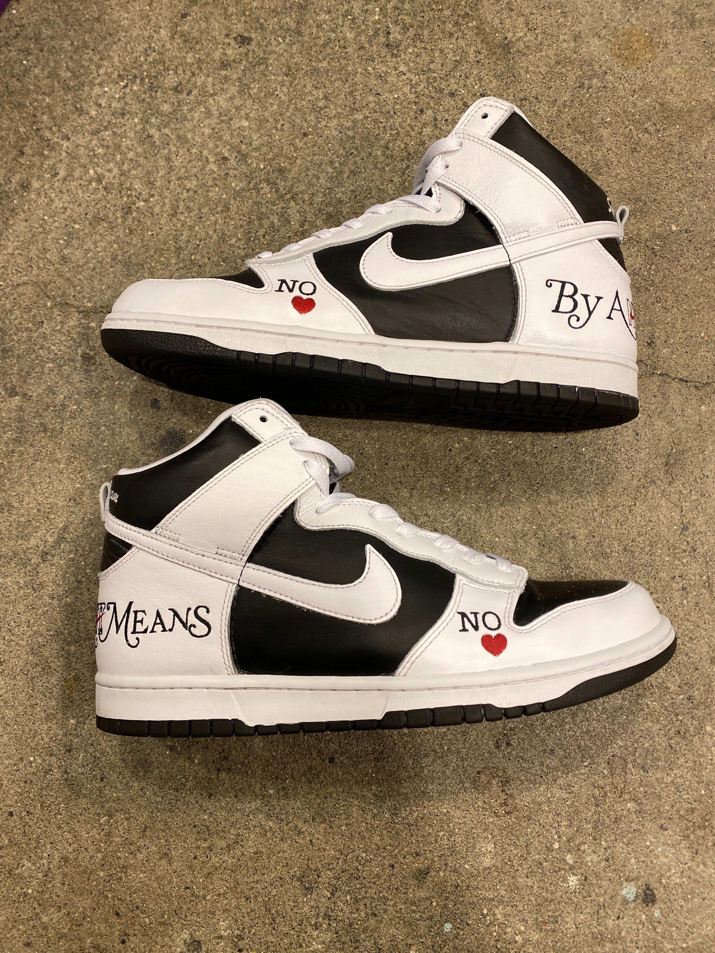 Supreme × Nike SB Dunk High By Any Means "White Black"