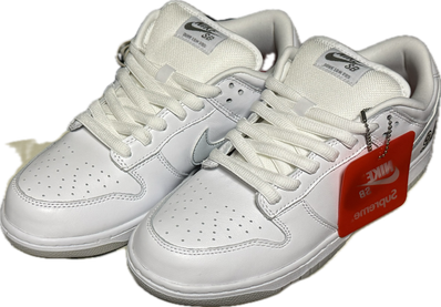 Supreme × Nike SB Dunk Low "White/Metallic Silver" (25FW Week2)
