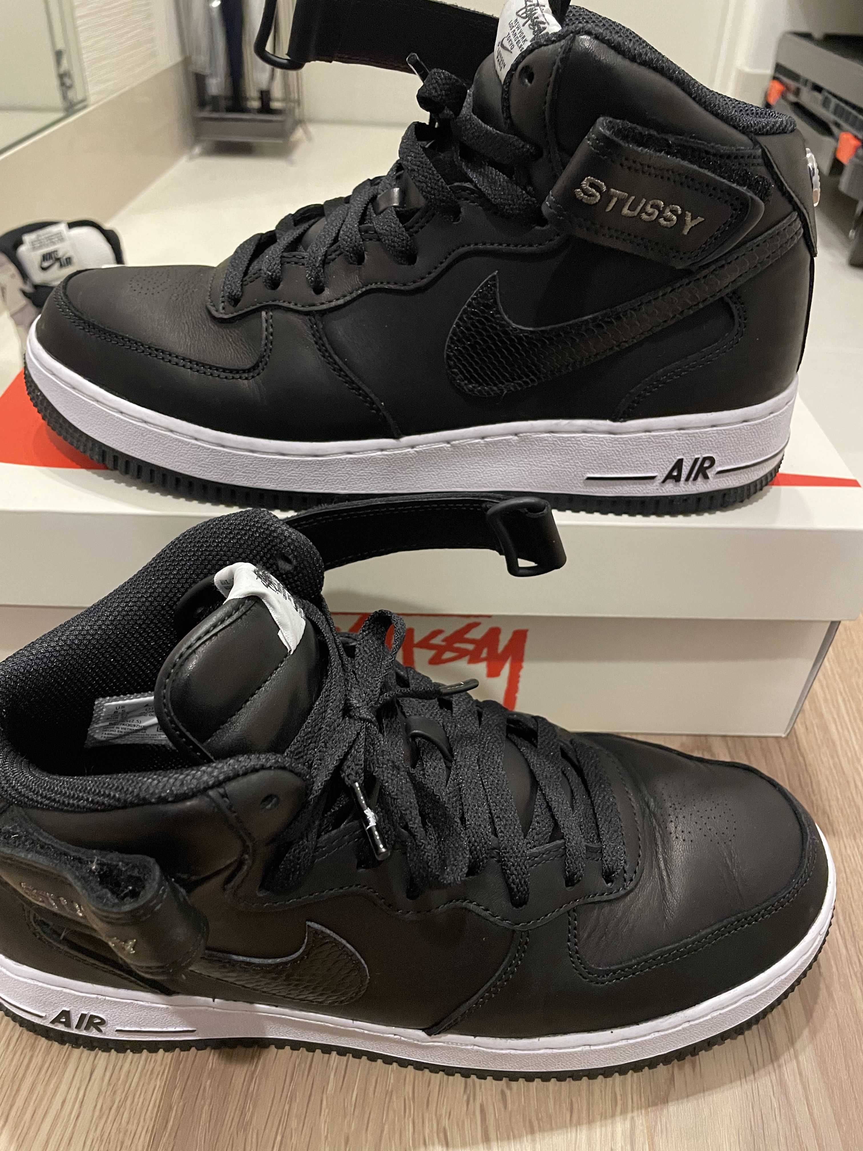 Stussy × Nike Air Force 1 Mid "Black/Black"