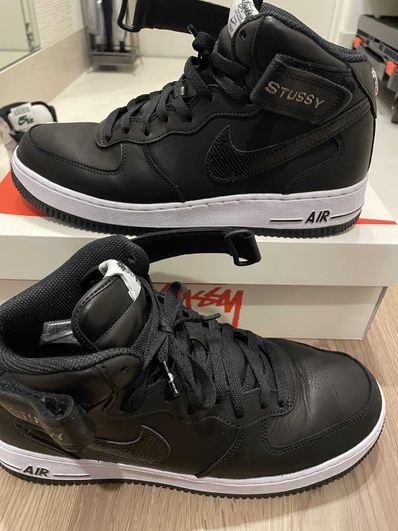 Stussy × Nike Air Force 1 Mid "Black/Black"