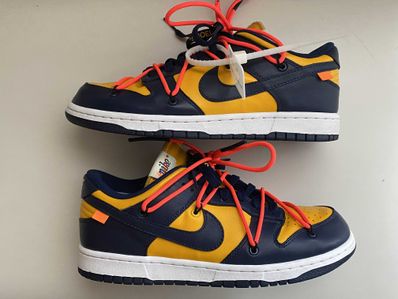 Off-White × Nike Dunk Low LTHR "University Gold/Midnight Navy/White"