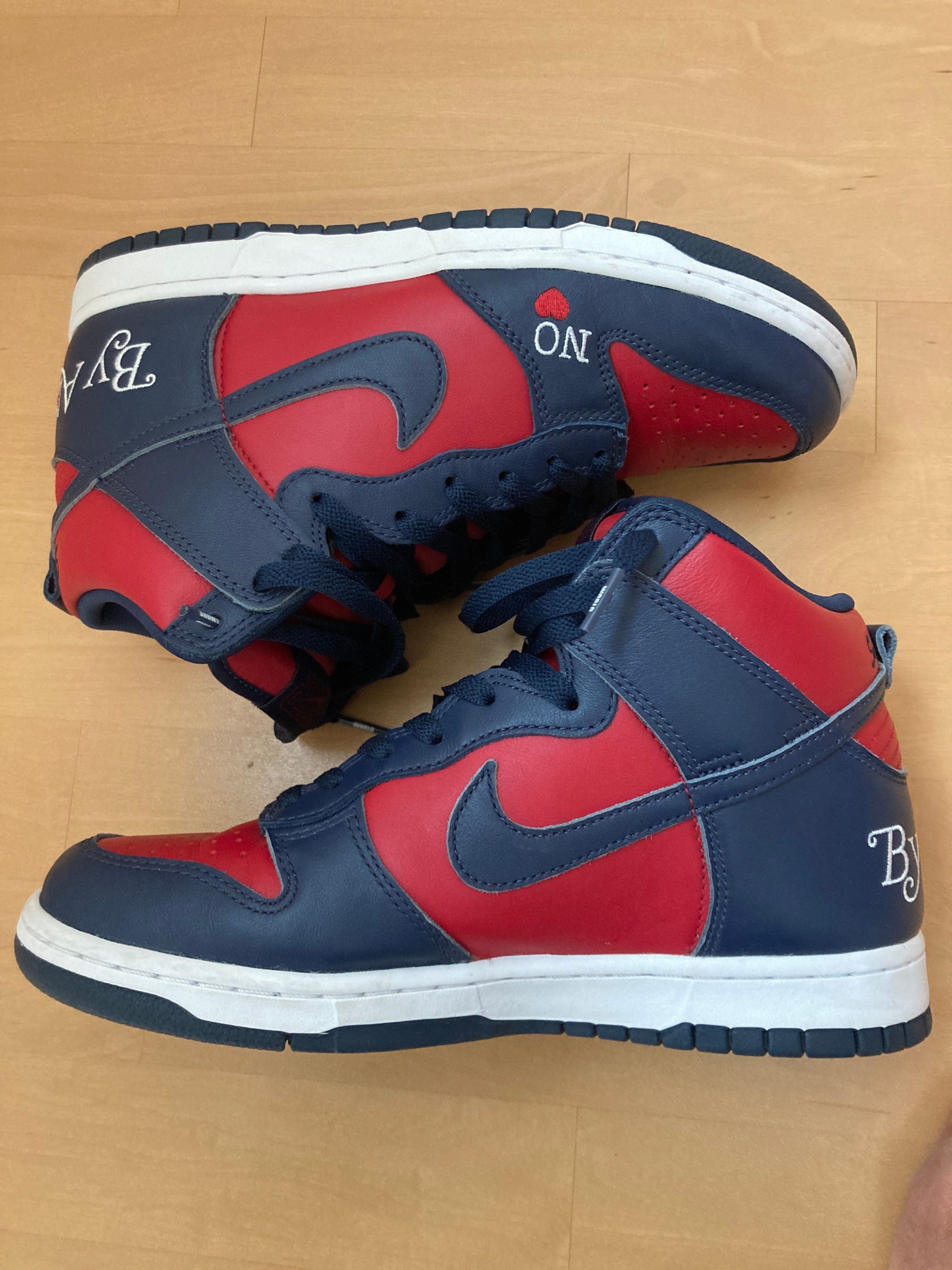 Supreme × Nike SB Dunk High By Any Means "Red/Navy-White"