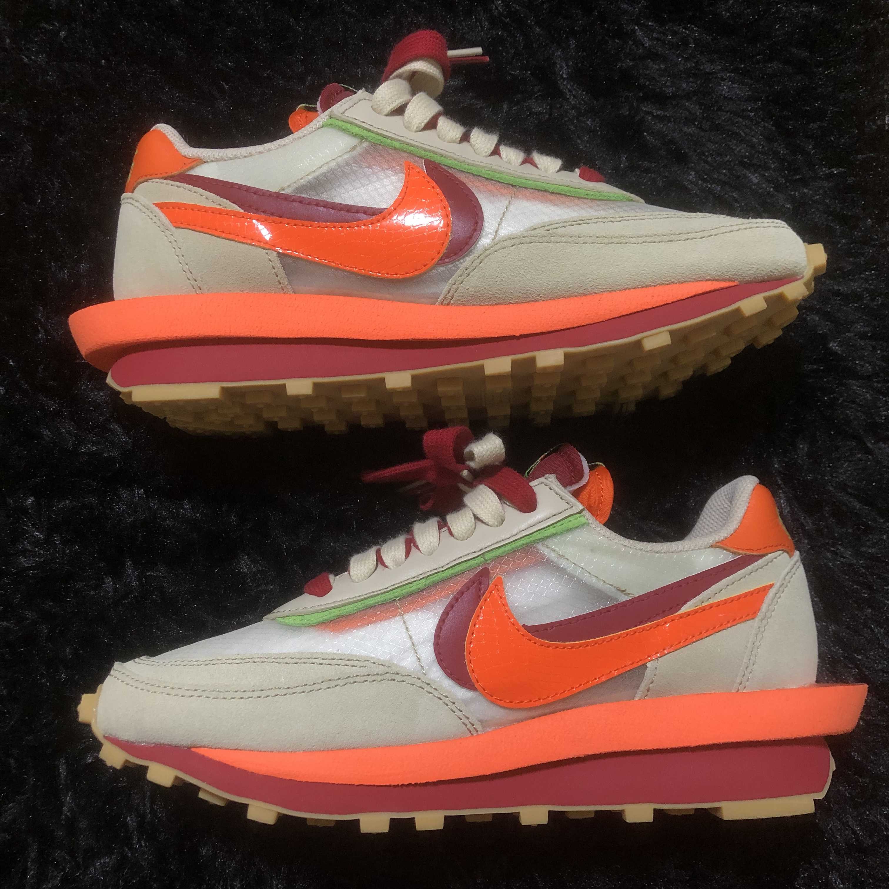 CLOT × Sacai × Nike LD Waffle "Orange Blaze"