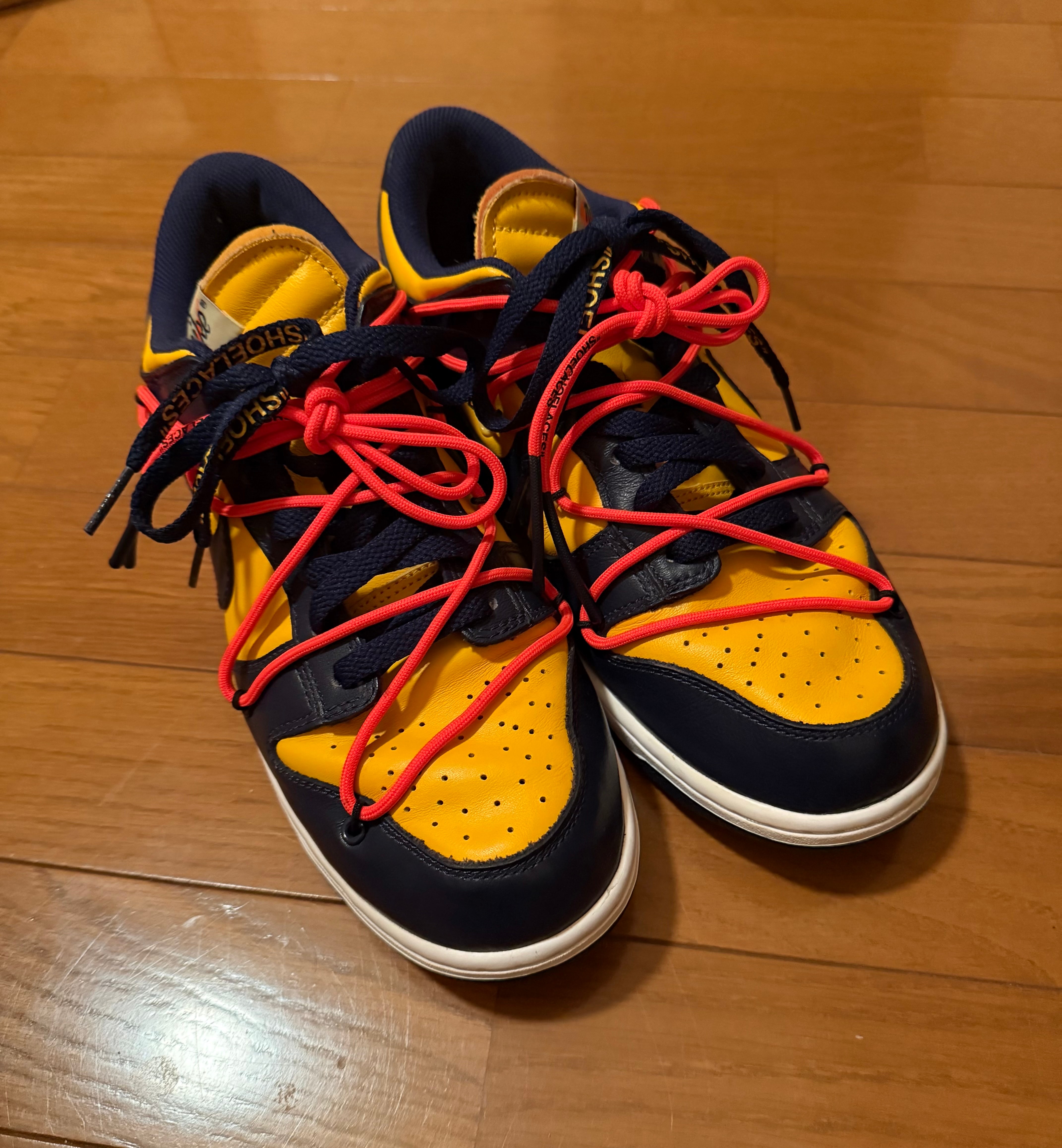 Off-White × Nike Dunk Low  LTHR "University Gold/Midnight Navy/White"