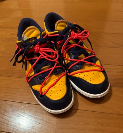 Off-White × Nike Dunk Low LTHR "University Gold/Midnight Navy/White"