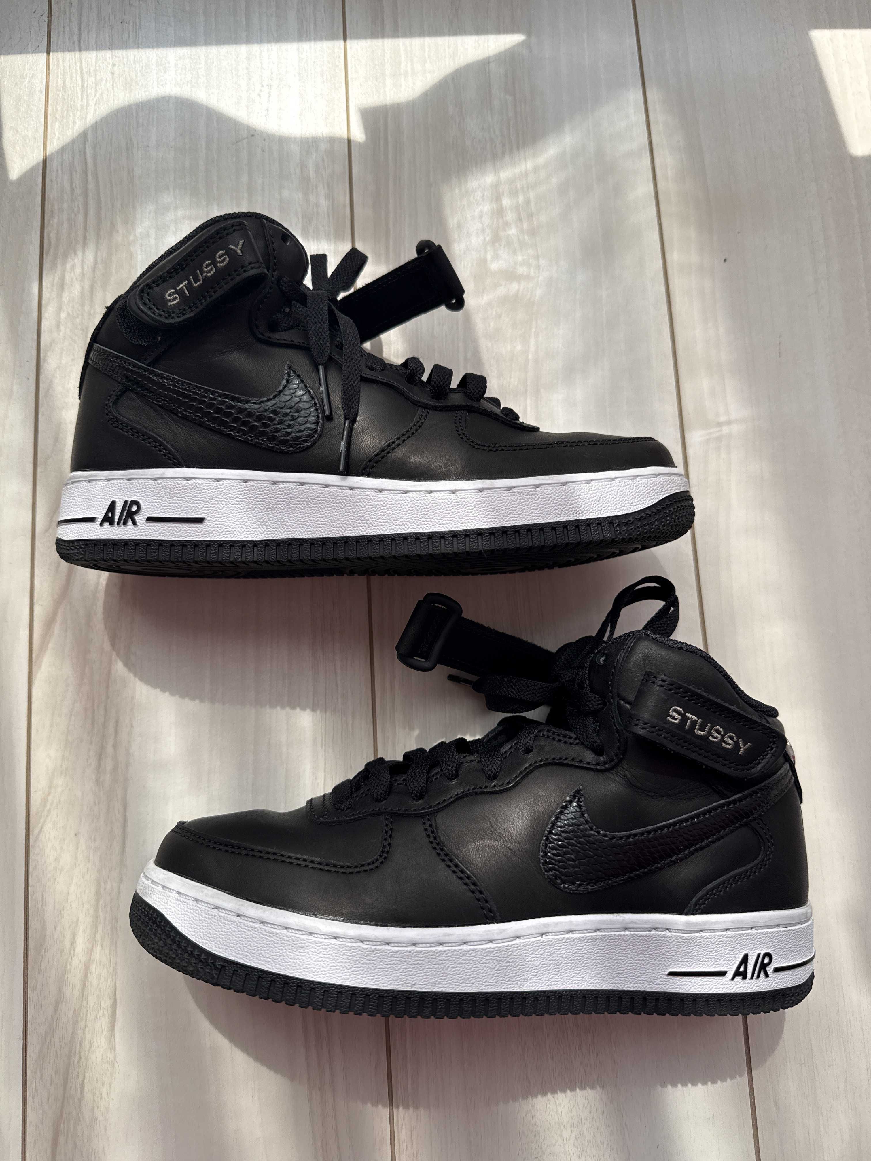 Stussy × Nike Air Force 1 Mid "Black/Black"