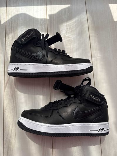 Stussy × Nike Air Force 1 Mid "Black/Black"