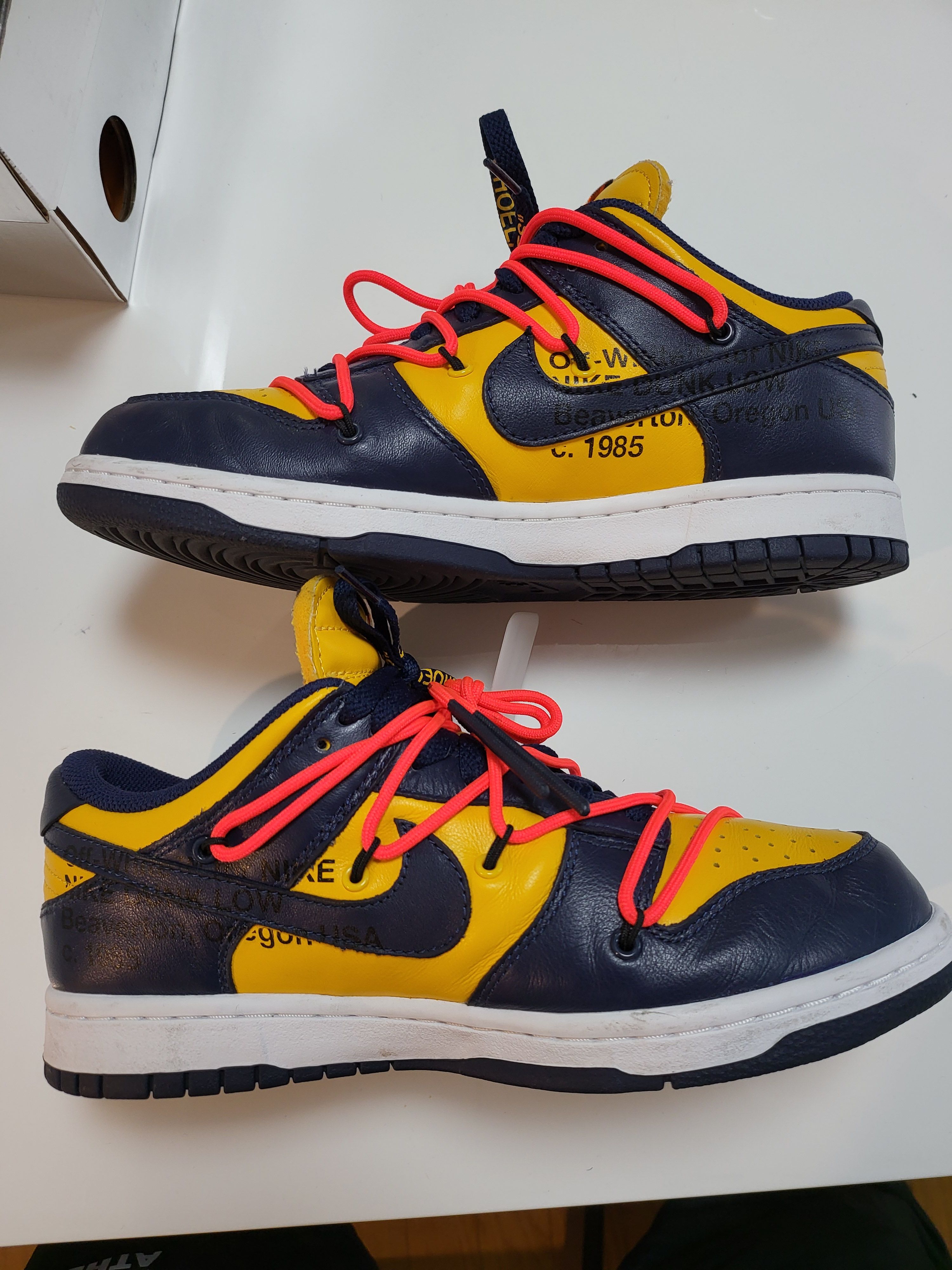 Off-White × Nike Dunk Low  LTHR "University Gold/Midnight Navy/White"