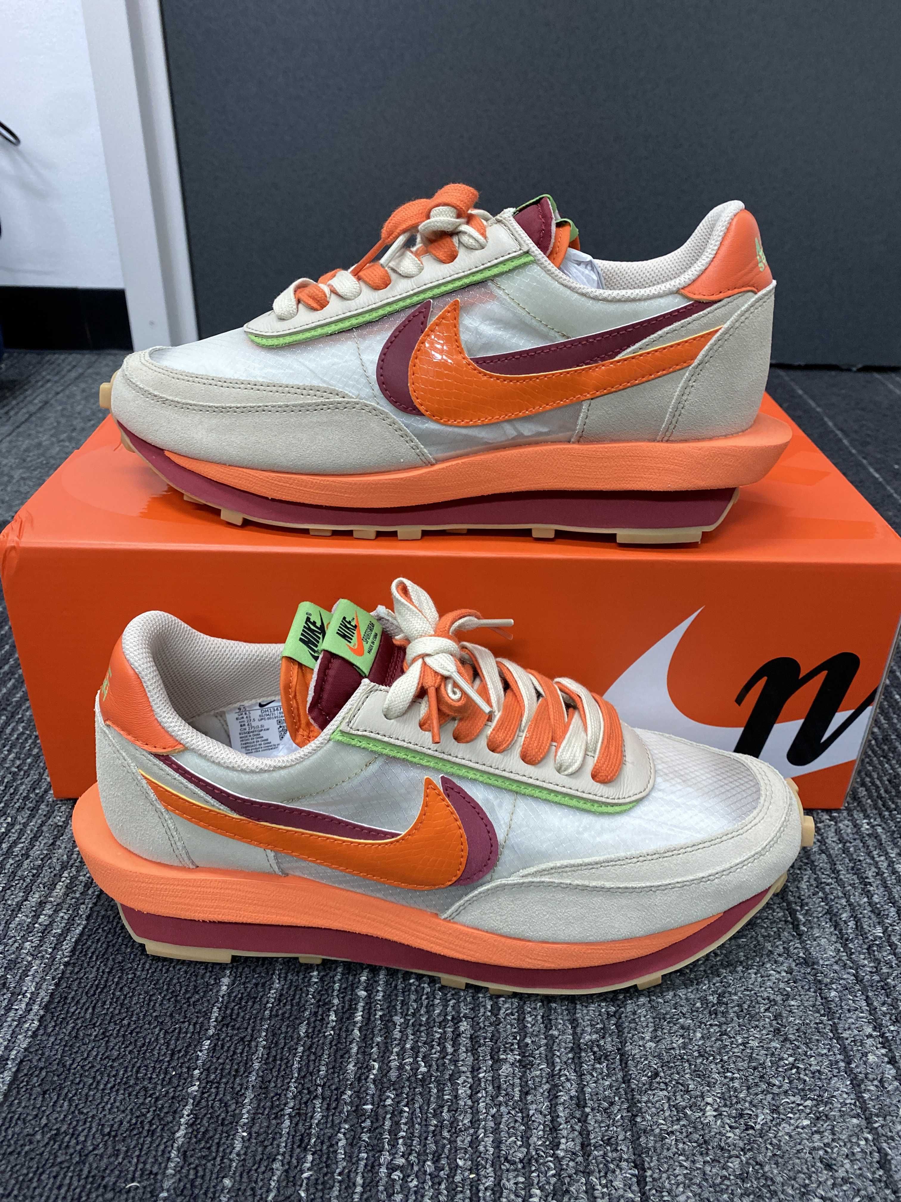 CLOT × Sacai × Nike LD Waffle "Orange Blaze"