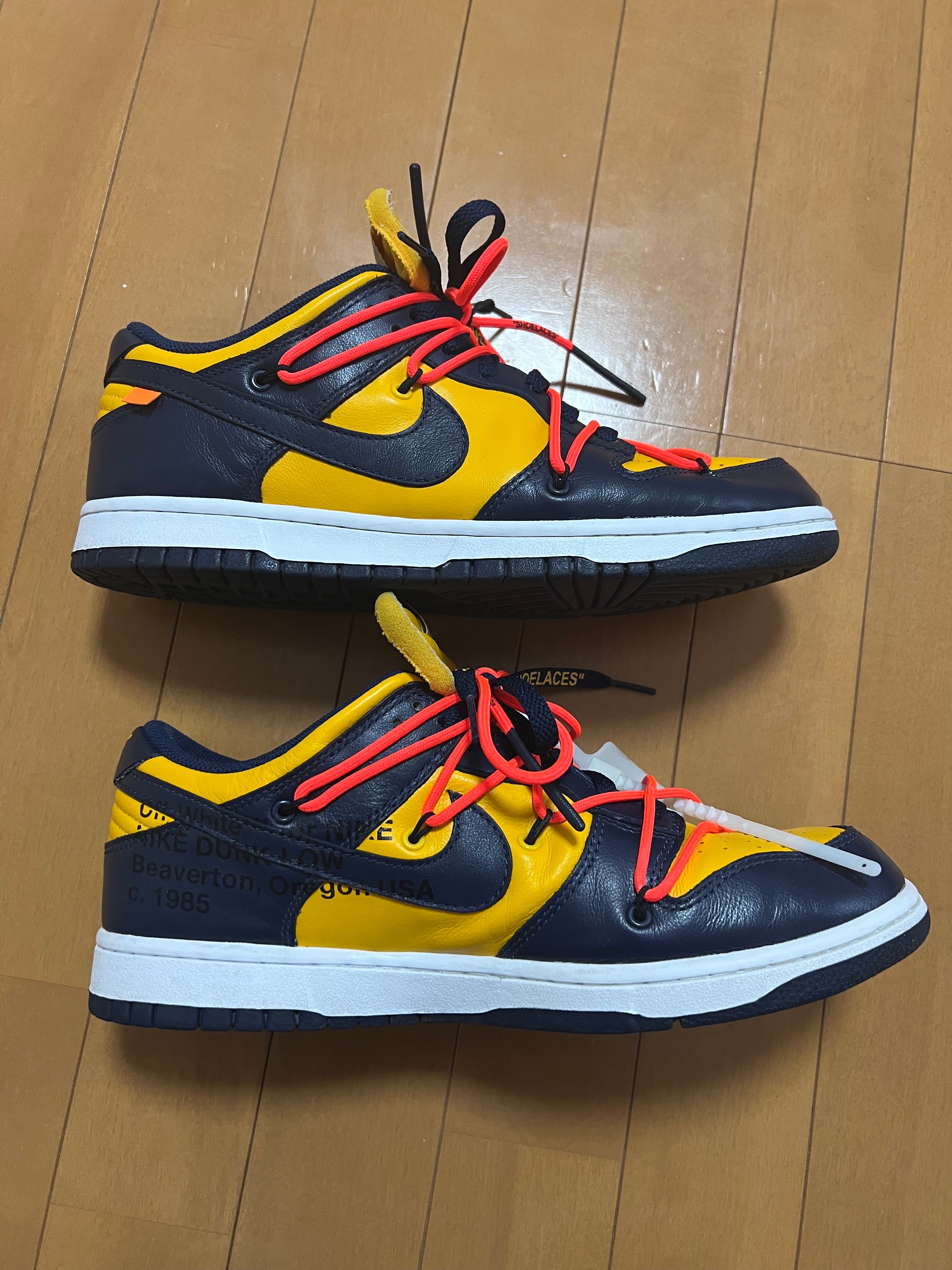 Off-White × Nike Dunk Low LTHR "University Gold/Midnight Navy/White"