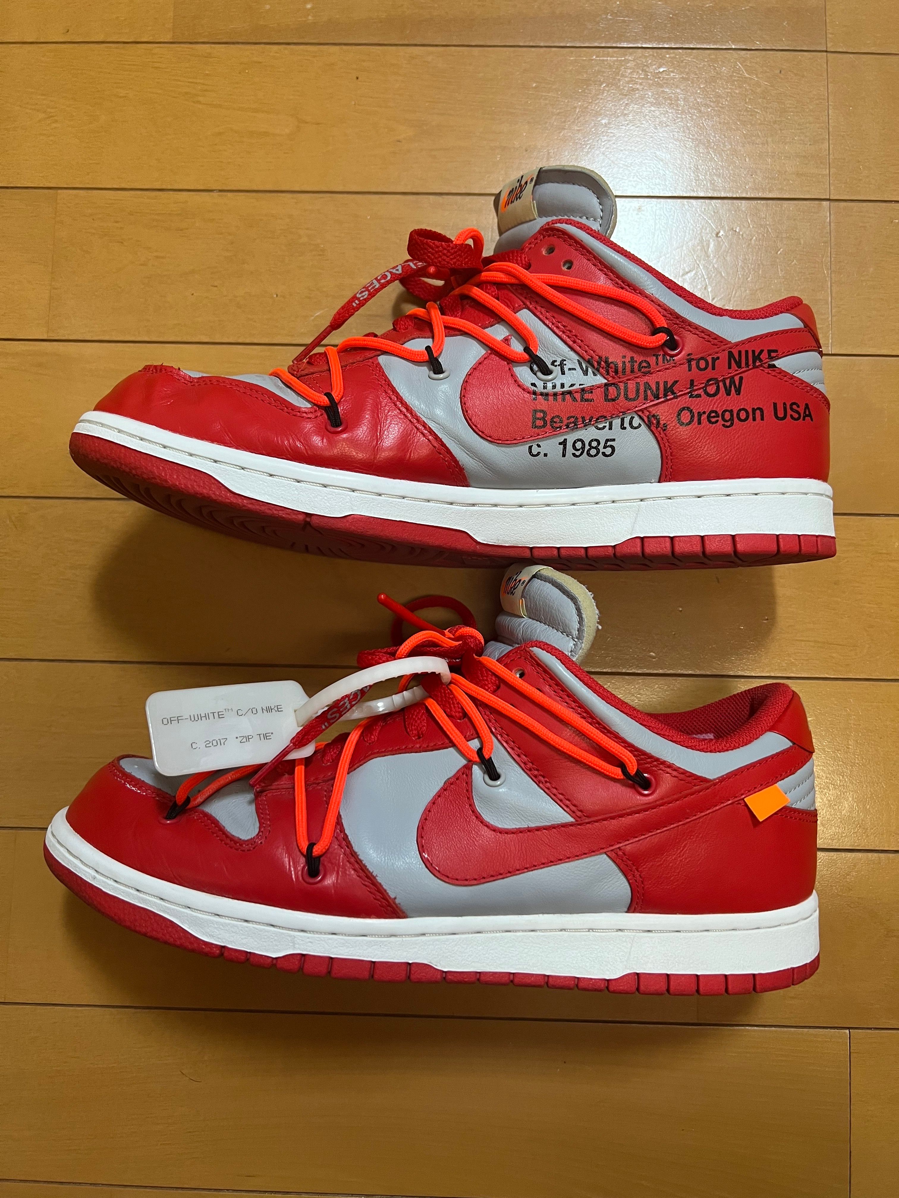 Off-White × Nike Dunk Low "University Red/Wolf Grey"