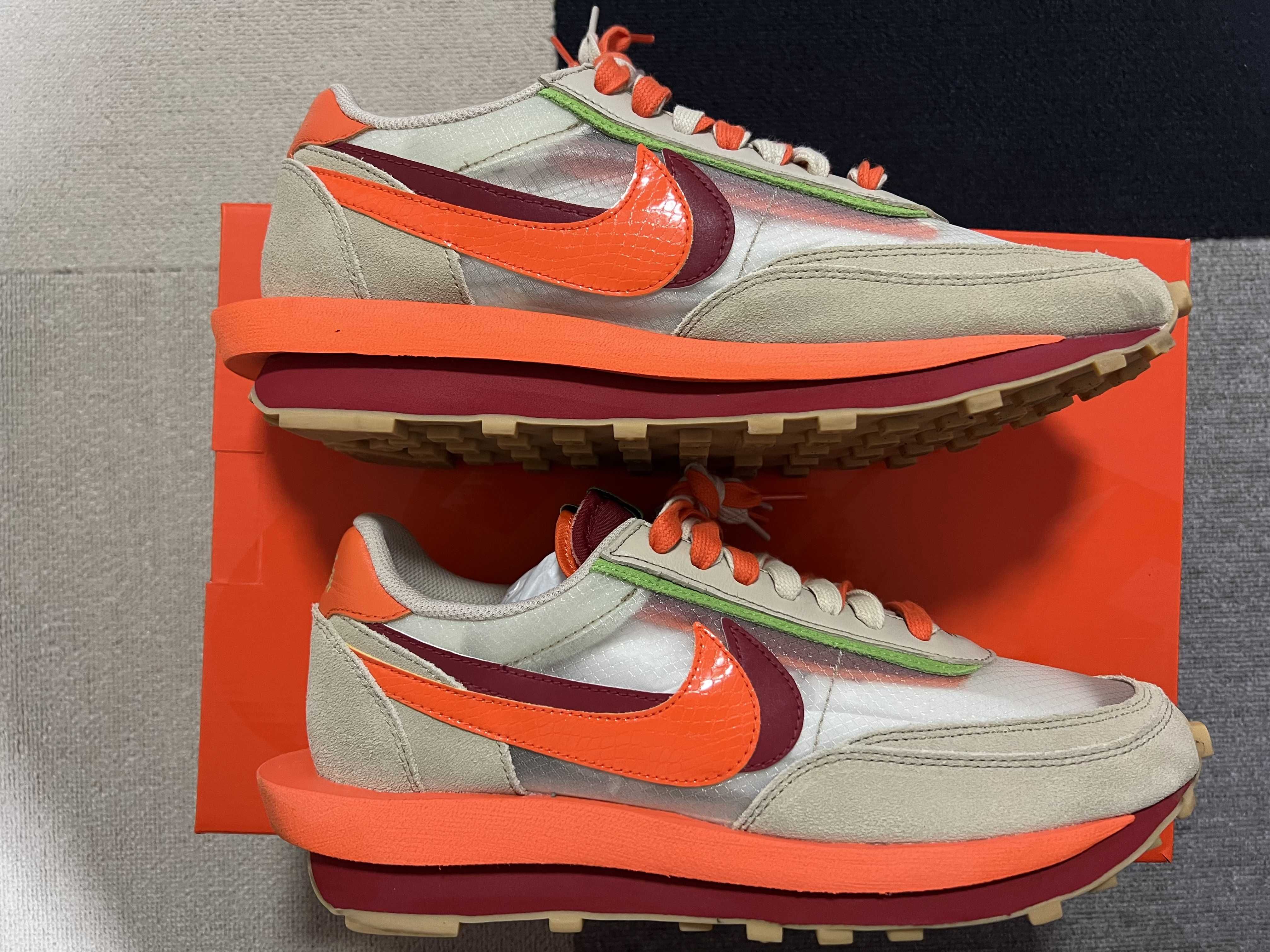 CLOT × Sacai × Nike LD Waffle "Orange Blaze"