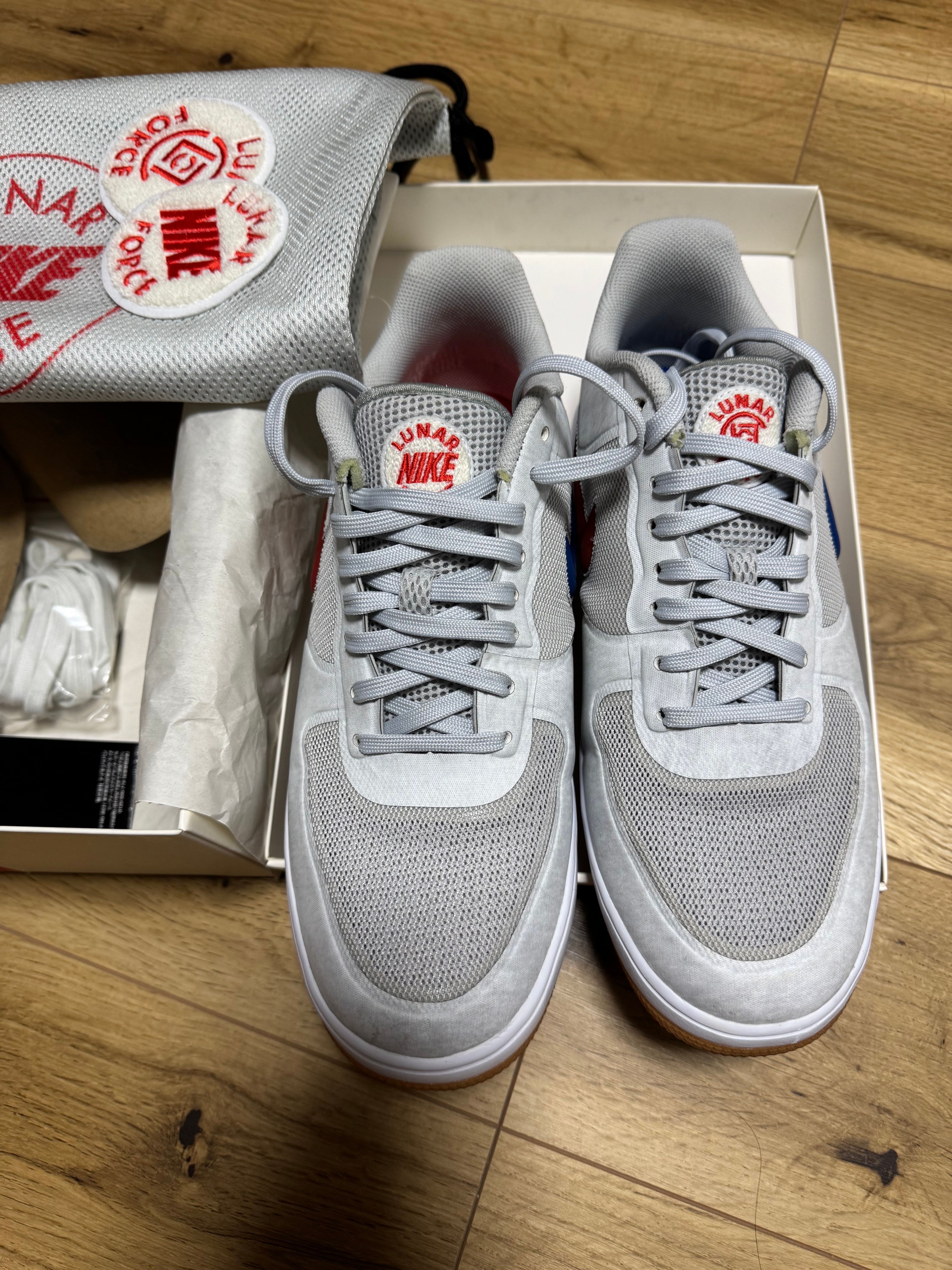 CLOT × Nike Lunar Force 1 Fuse SP "Natural Grey/University Red/Game Royal/White"