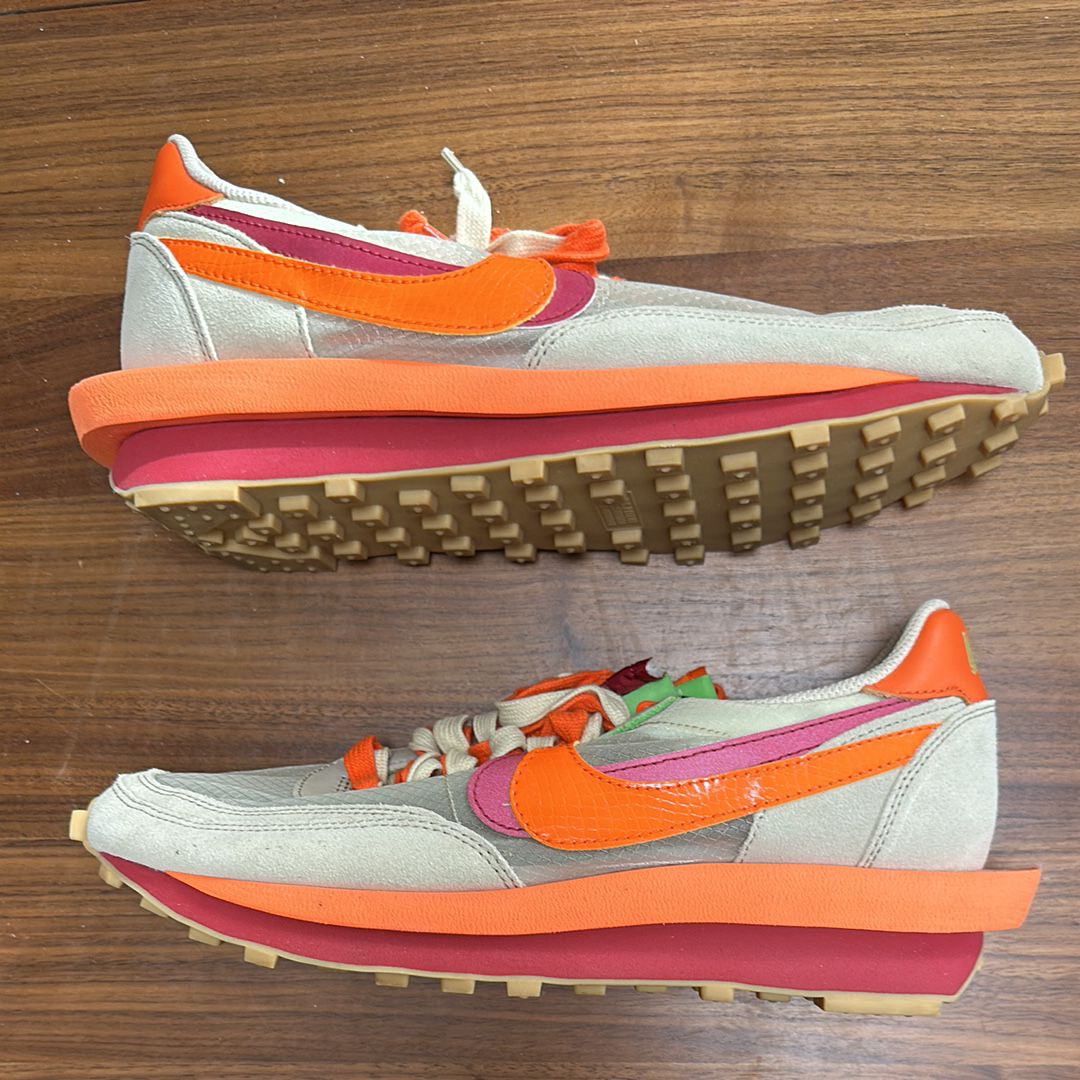 CLOT × Sacai × Nike LD Waffle "Orange Blaze"