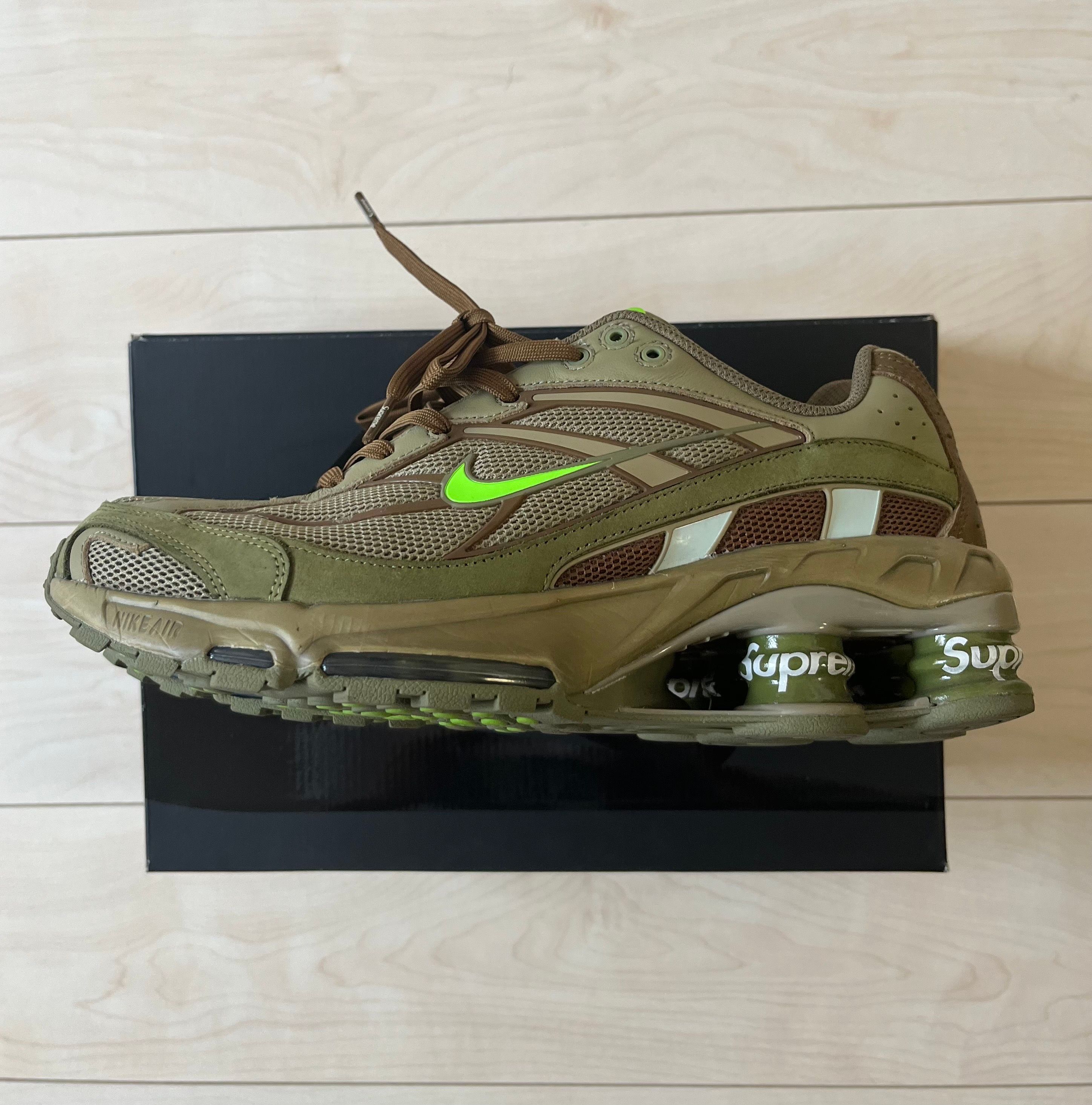 Supreme × Nike Shox Ride 2 "Neutral Olive/Electric Green-Pilgrim"