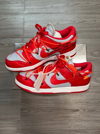 Off-White × Nike Dunk Low "University Red/Wolf Grey"
