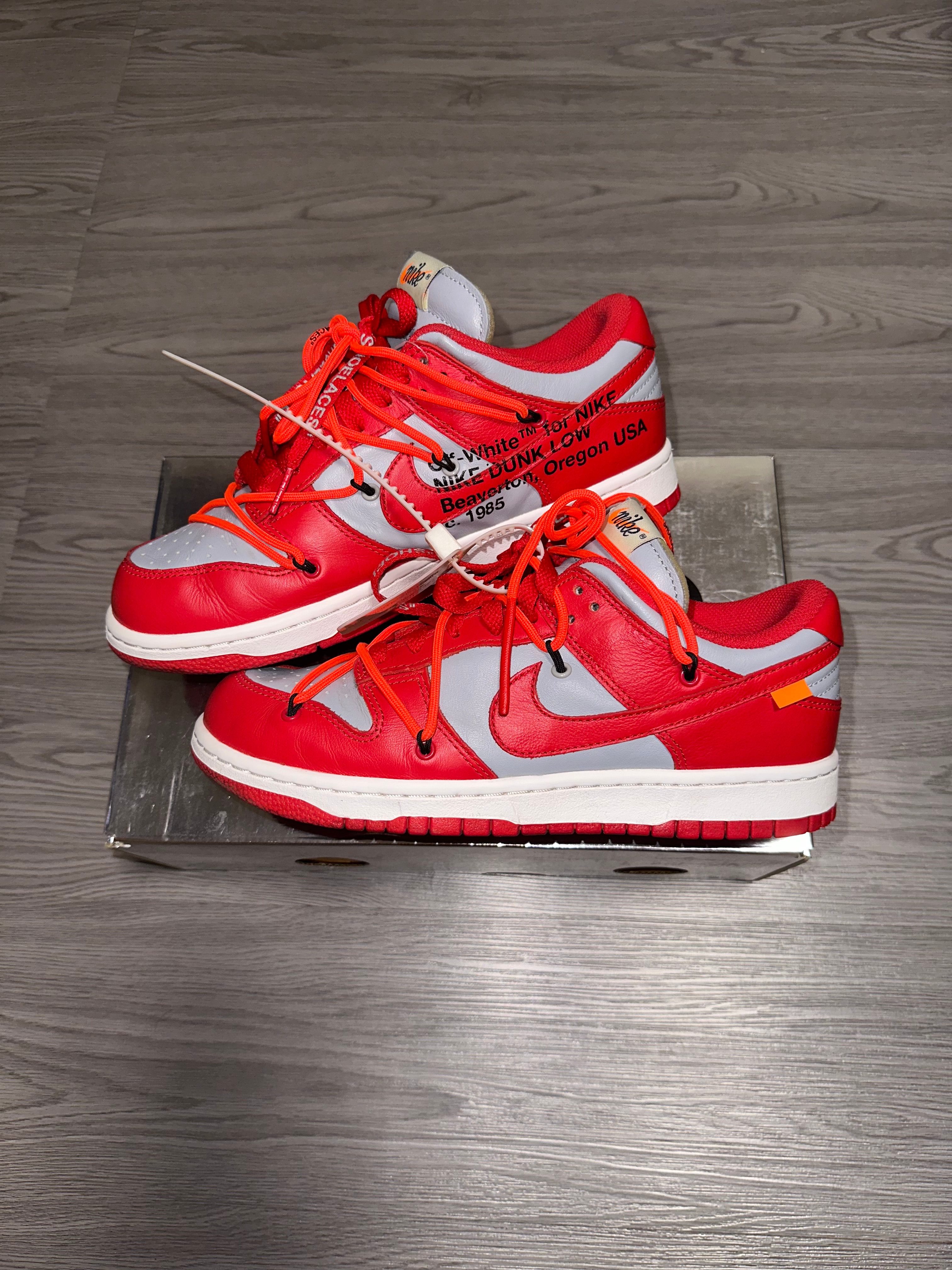 Off-White × Nike Dunk Low "University Red/Wolf Grey"