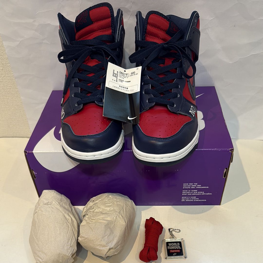 Supreme × Nike SB Dunk High By Any Means "Red/Navy-White"