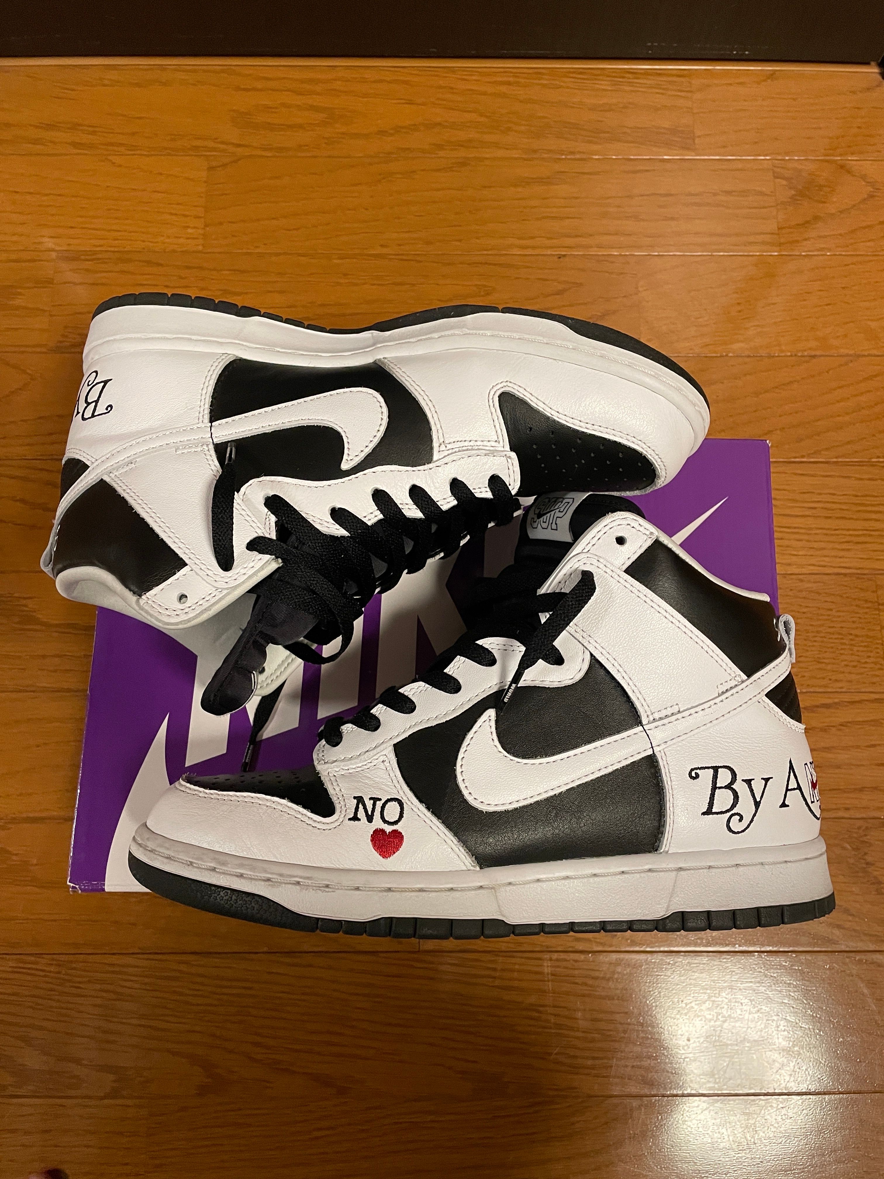 Supreme × Nike SB Dunk High By Any Means "White Black"