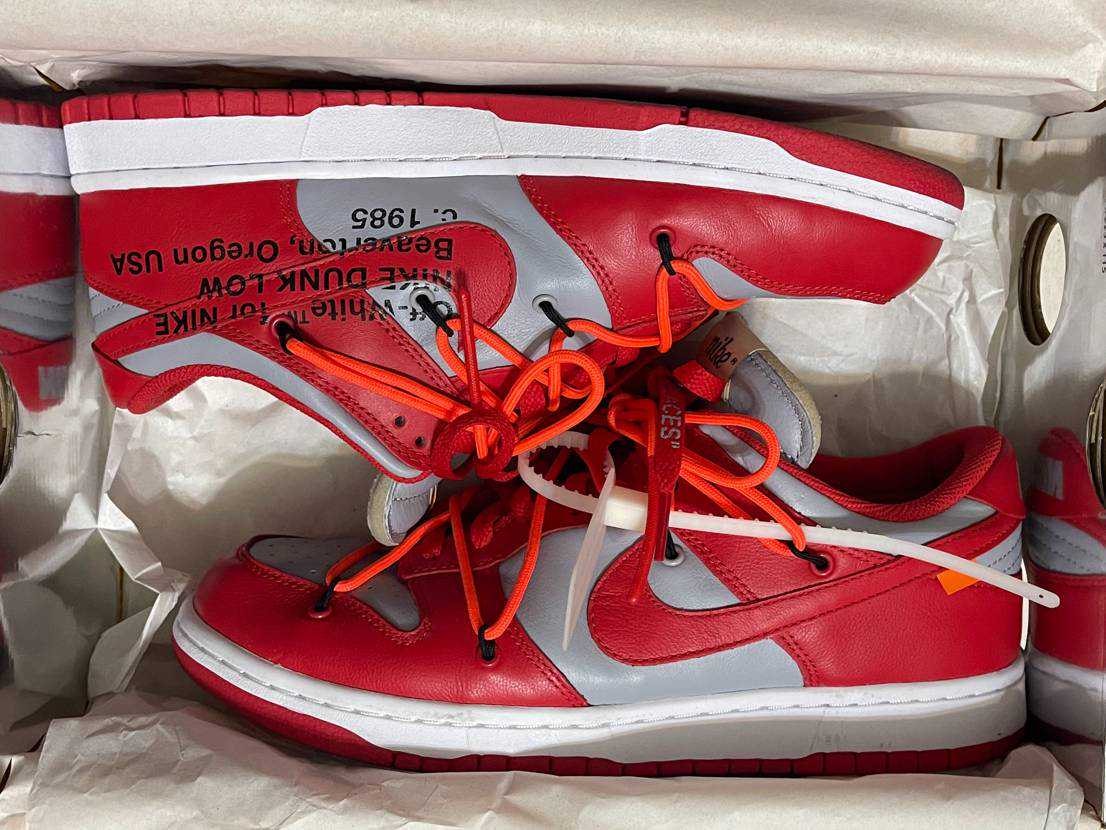 Off-White × Nike Dunk Low "University Red/Wolf Grey"