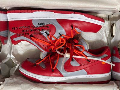 Off-White × Nike Dunk Low "University Red/Wolf Grey"
