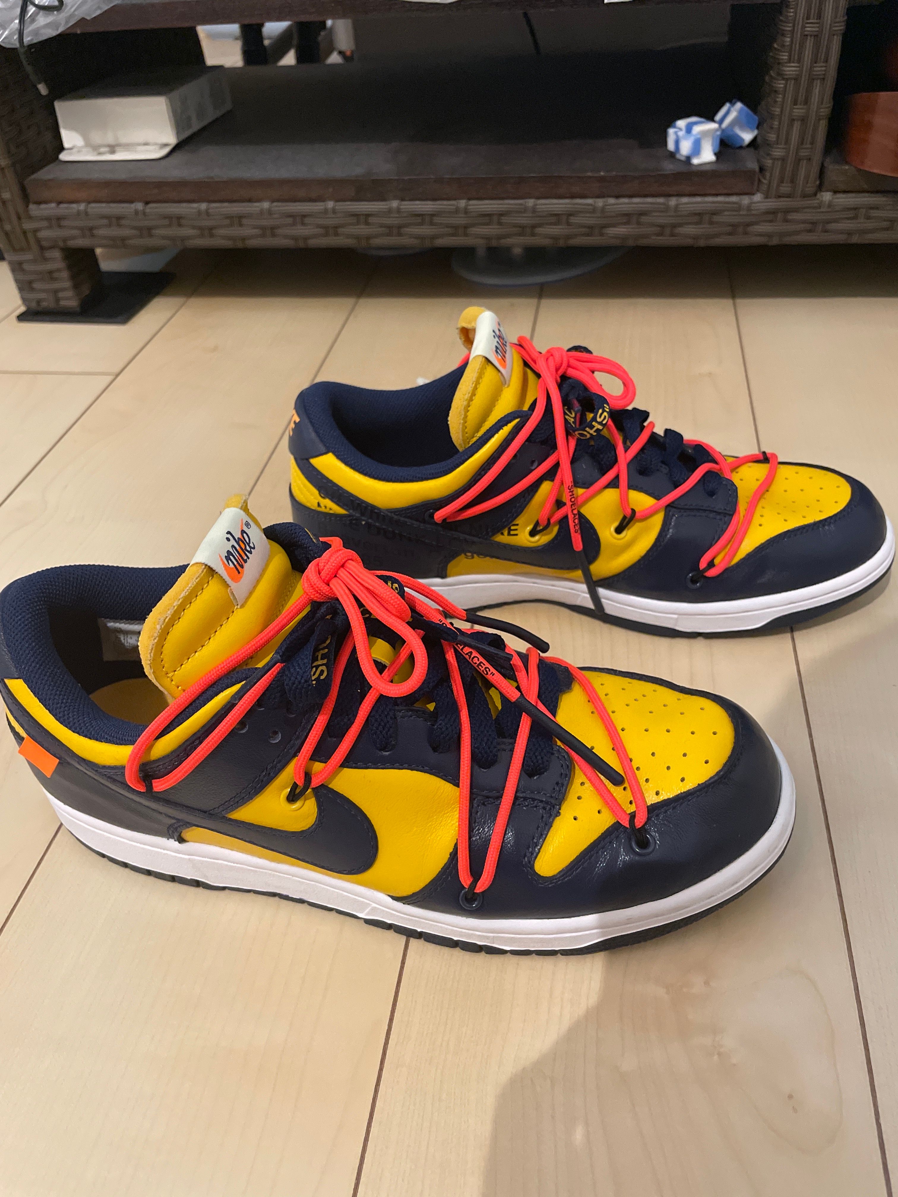 Off-White × Nike Dunk Low  LTHR "University Gold/Midnight Navy/White"