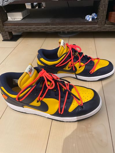 Off-White × Nike Dunk Low LTHR "University Gold/Midnight Navy/White"