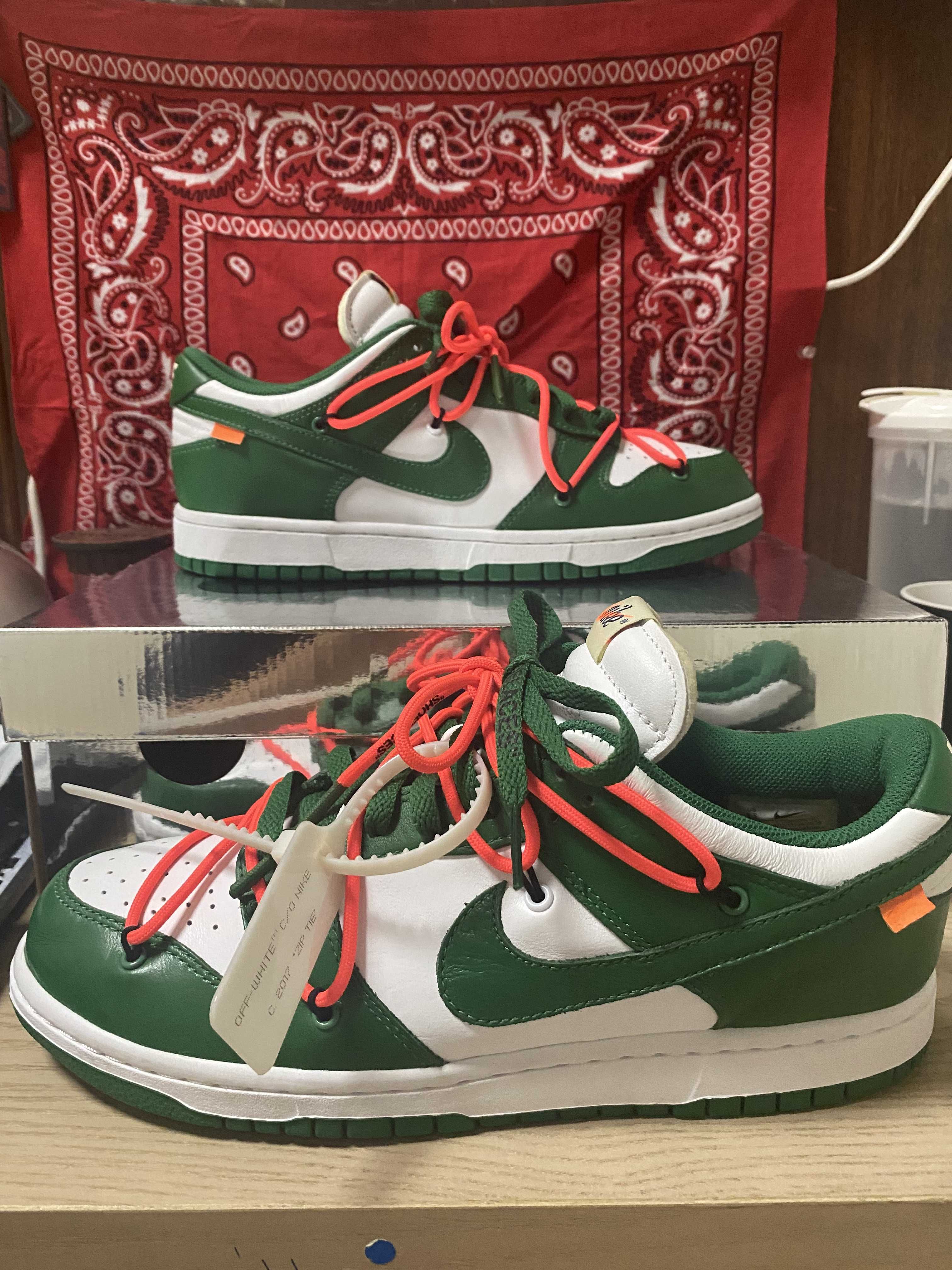 Off-White × Nike Dunk Low "White/Pine Green"