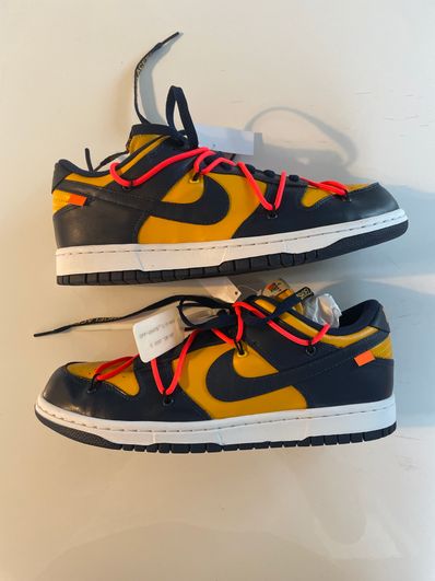 OFF-WHITE × NIKE DUNK LOW UNIVERSITY GOLD/MIDNIGHT NAVY/WHITEの