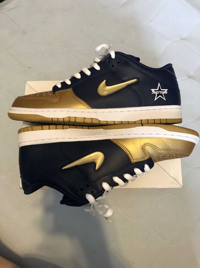 Supreme × Nike SB Dunk Low OG QS "Metallic Gold/Navy"