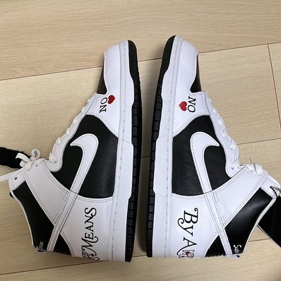 Supreme × Nike SB Dunk High By Any Means "White Black"