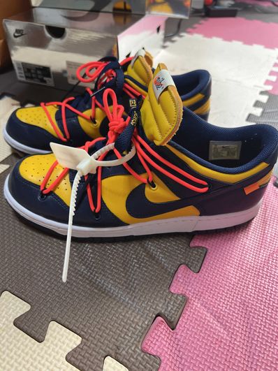 Off-White × Nike Dunk Low LTHR "University Gold/Midnight Navy/White"