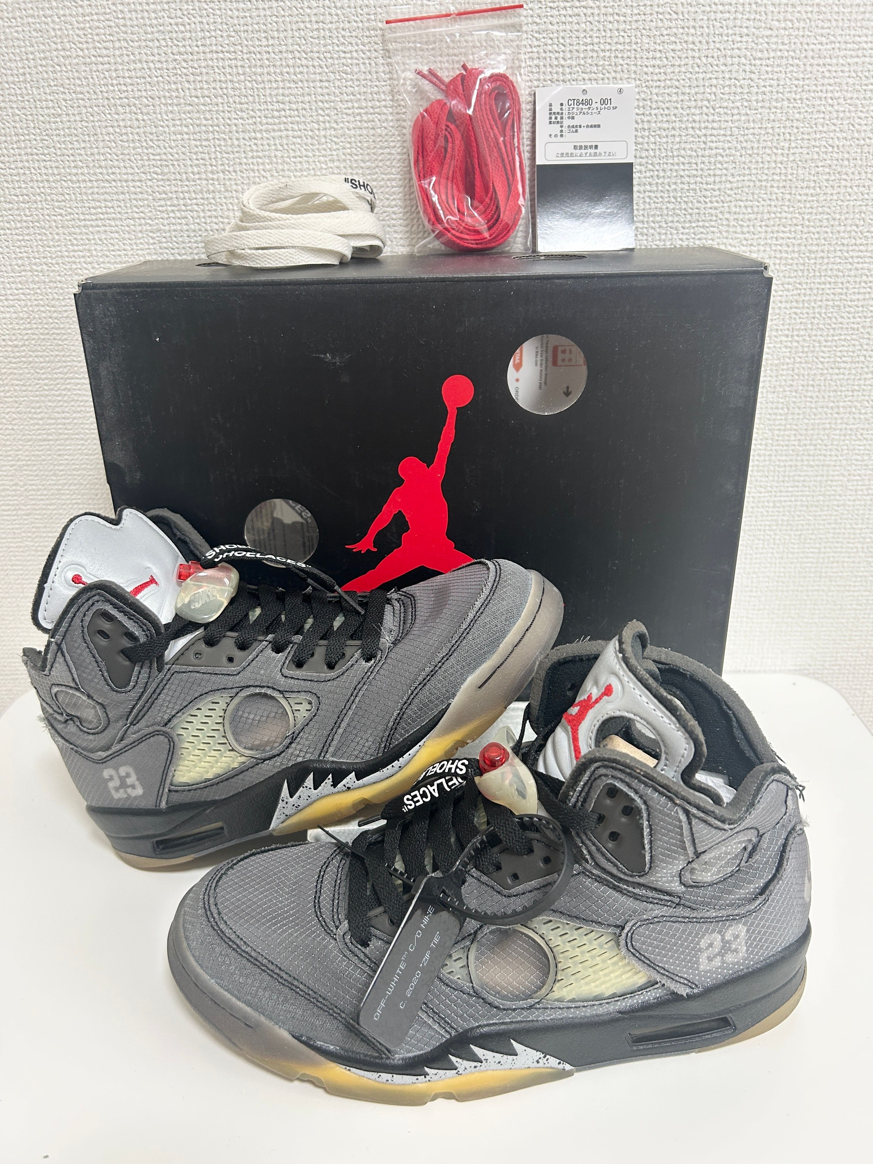 Off-White × Nike Air Jordan 5 "Black/Muslin/Fire Red"