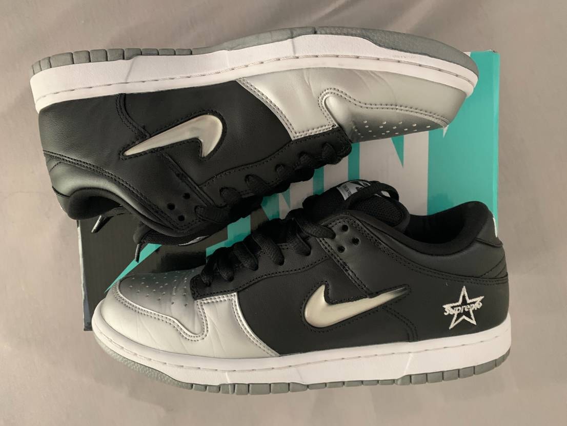 Supreme × Nike Dunk Low "Metallic Silver/Black"