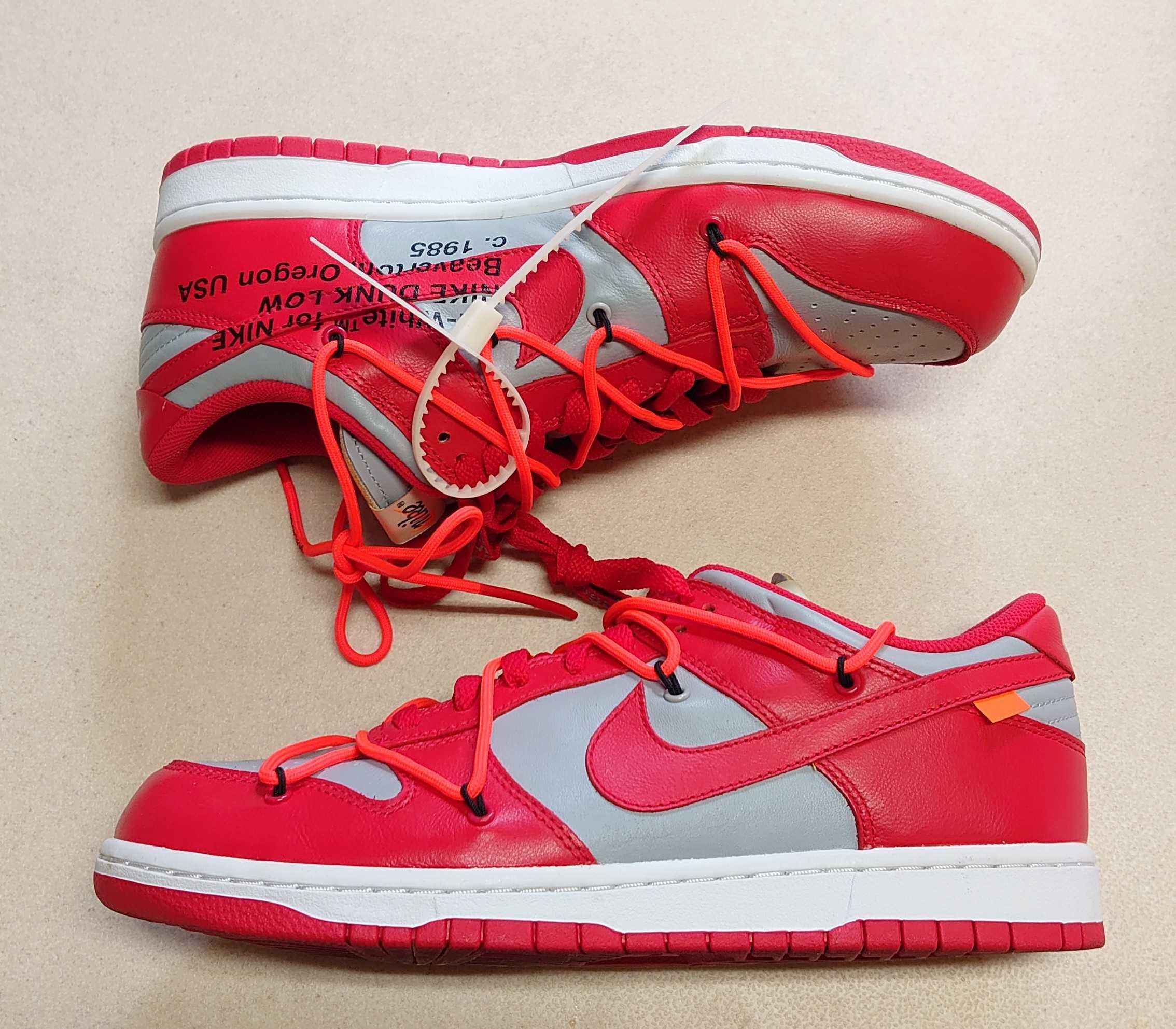 Off-White × Nike Dunk Low "University Red/Wolf Grey"