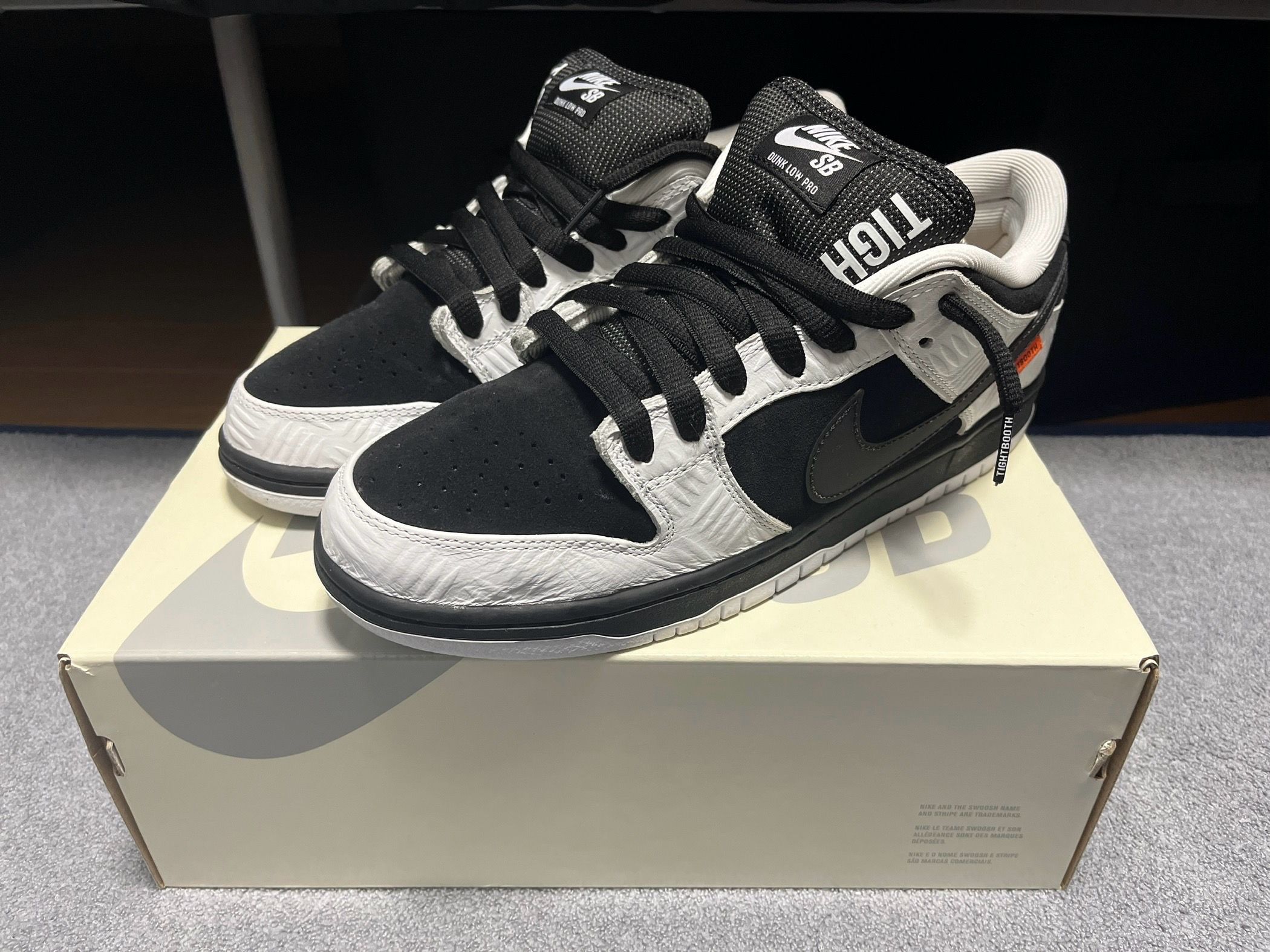TIGHTBOOTH × Nike SB Dunk Low Pro QS "Black and White"