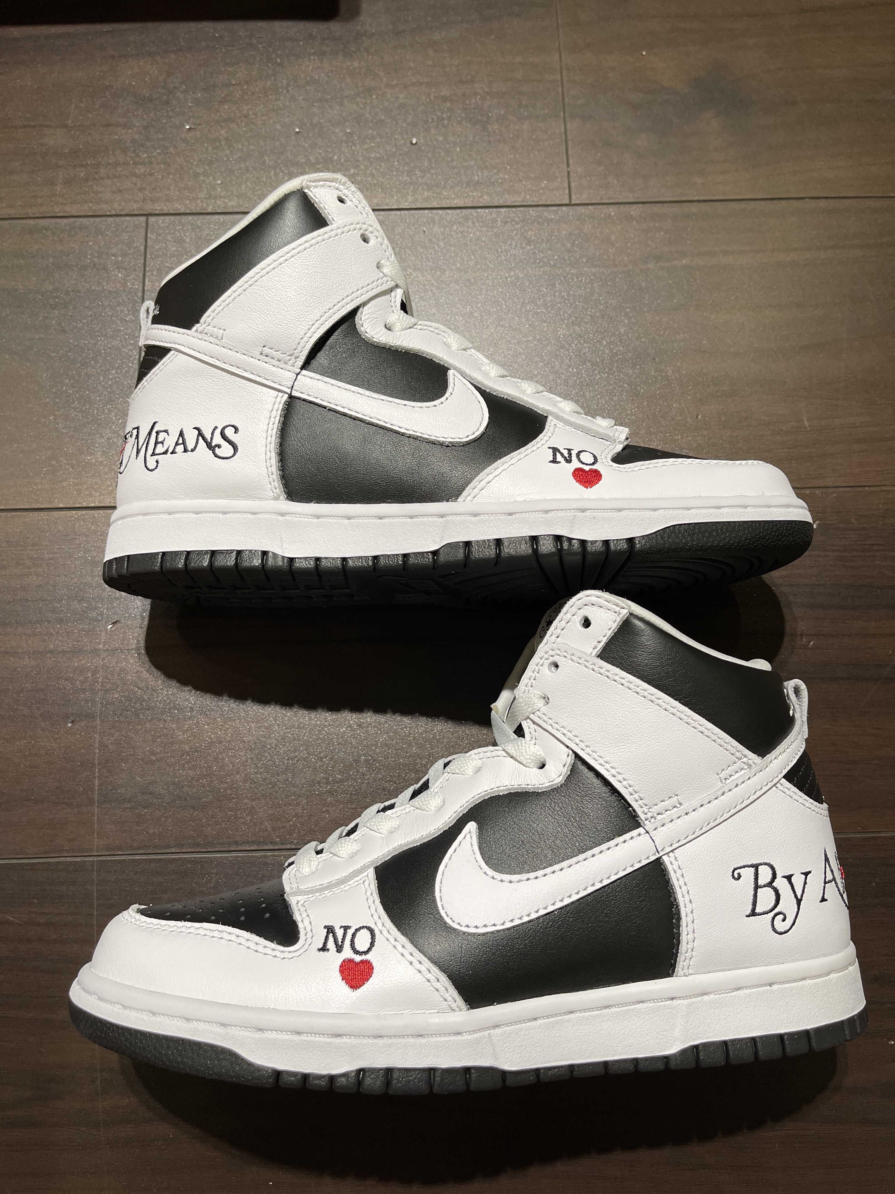 Supreme × Nike SB Dunk High By Any Means "White Black"
