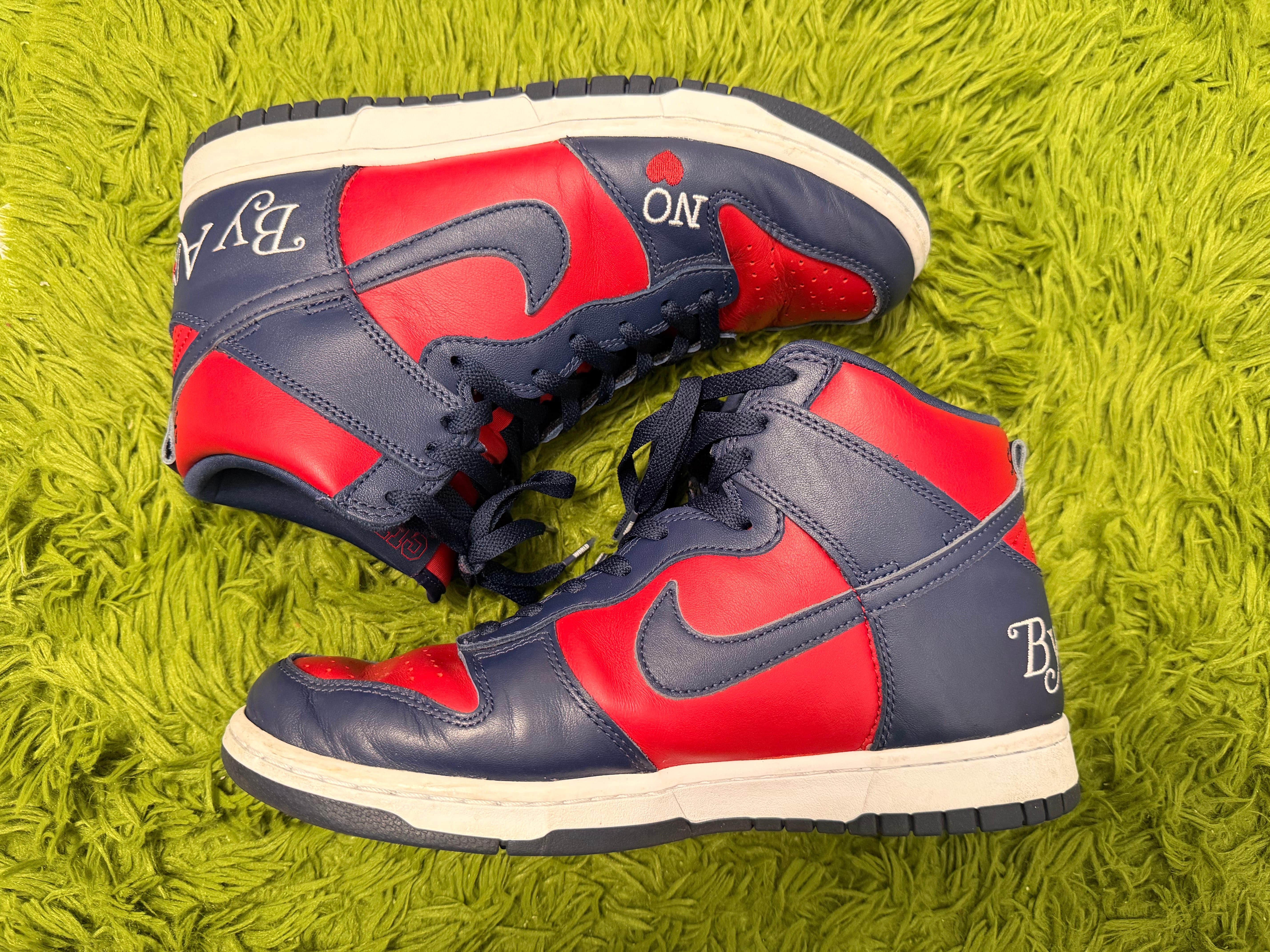 Supreme × Nike SB Dunk High By Any Means "Red/Navy-White"