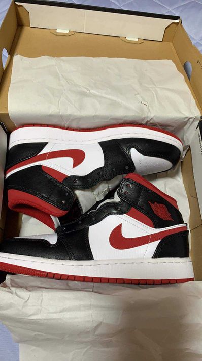 NIKE GS AIR JORDAN 1 MID "WHITE/GYM RED/BLACK"