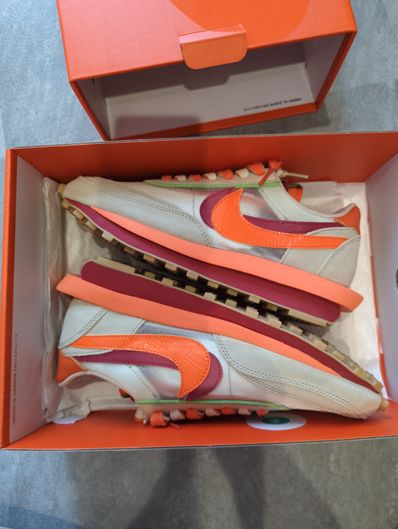 CLOT × Sacai × Nike LD Waffle "Orange Blaze"