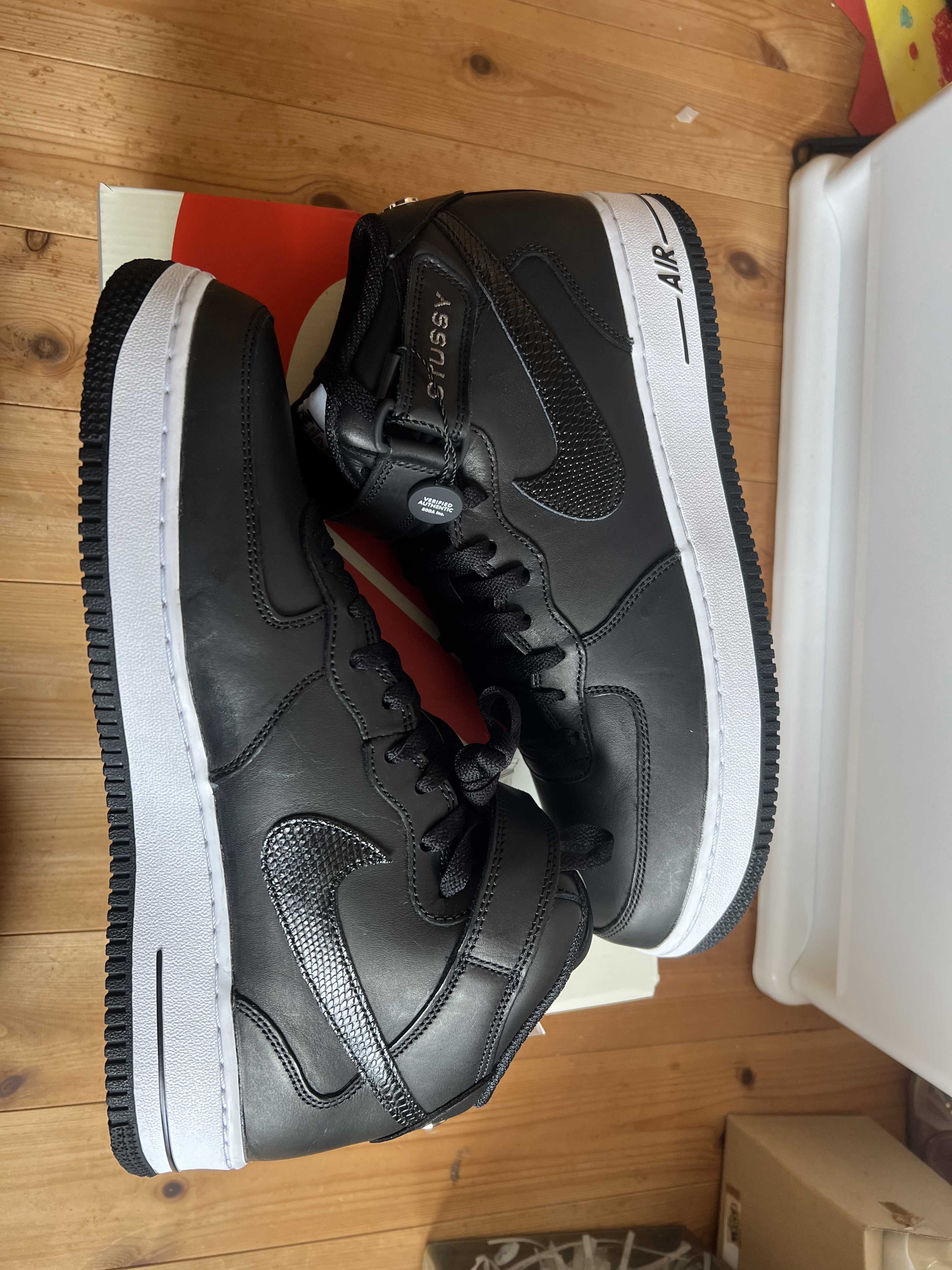 Stussy × Nike Air Force 1 Mid "Black/Black"