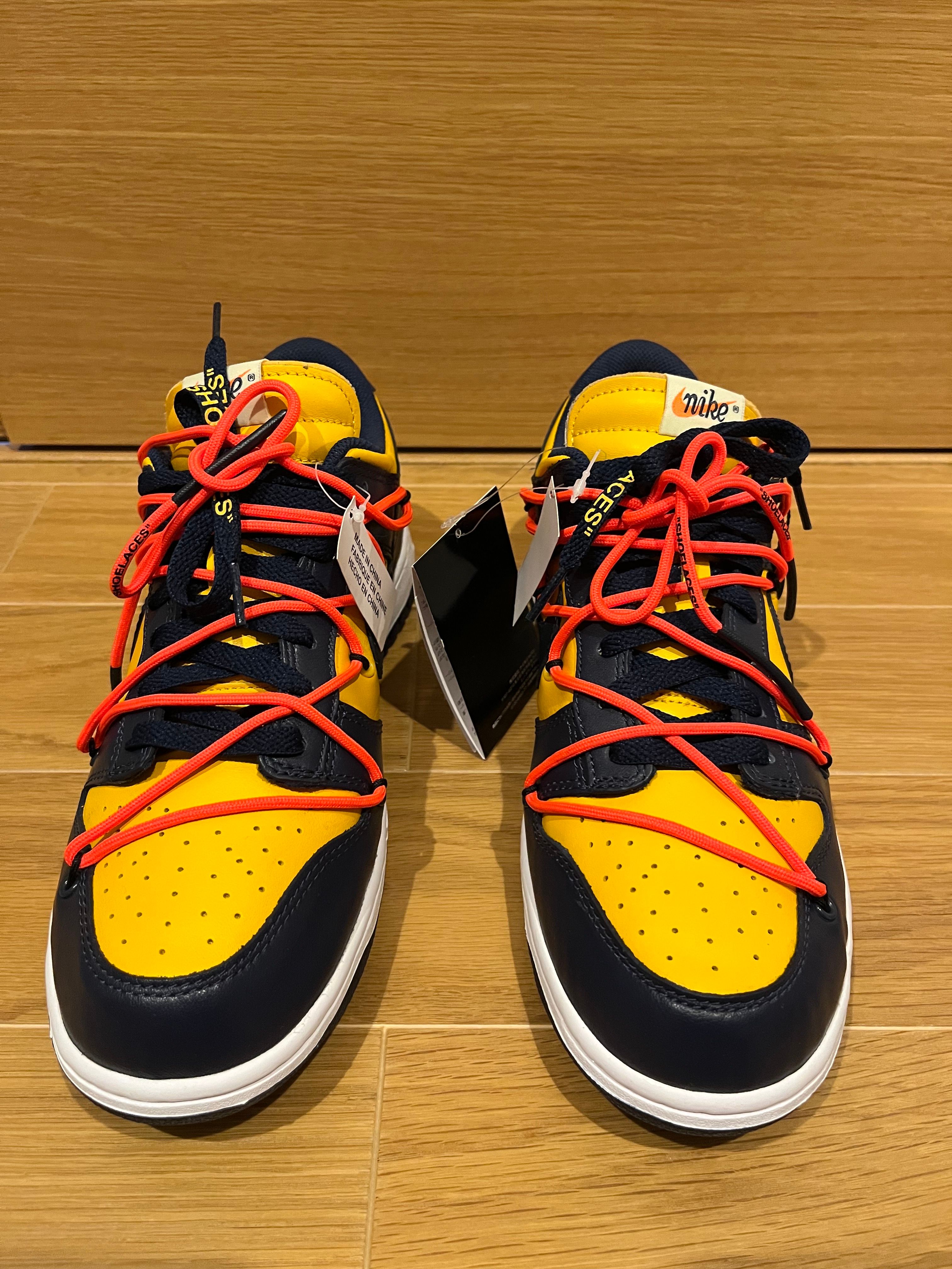Off-White × Nike Dunk Low LTHR "University Gold/Midnight Navy/White"